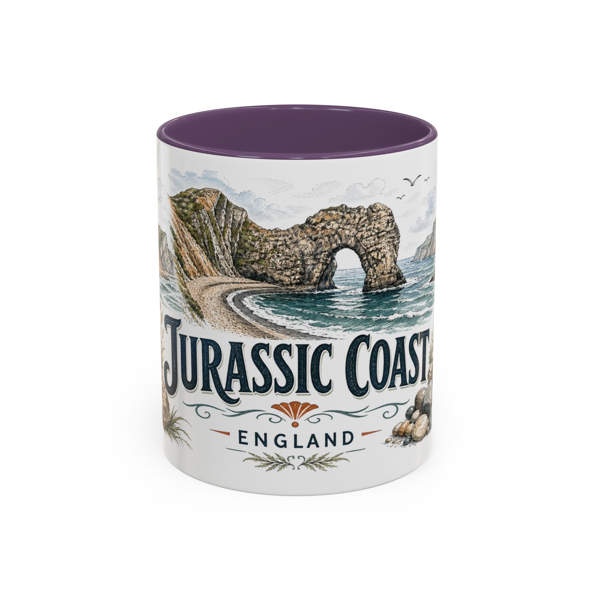 Jurassic Coast Mug, England Travel Souvenir, Bucket List Gift, Accent Ceramic Coffee Mug 11oz 15oz
