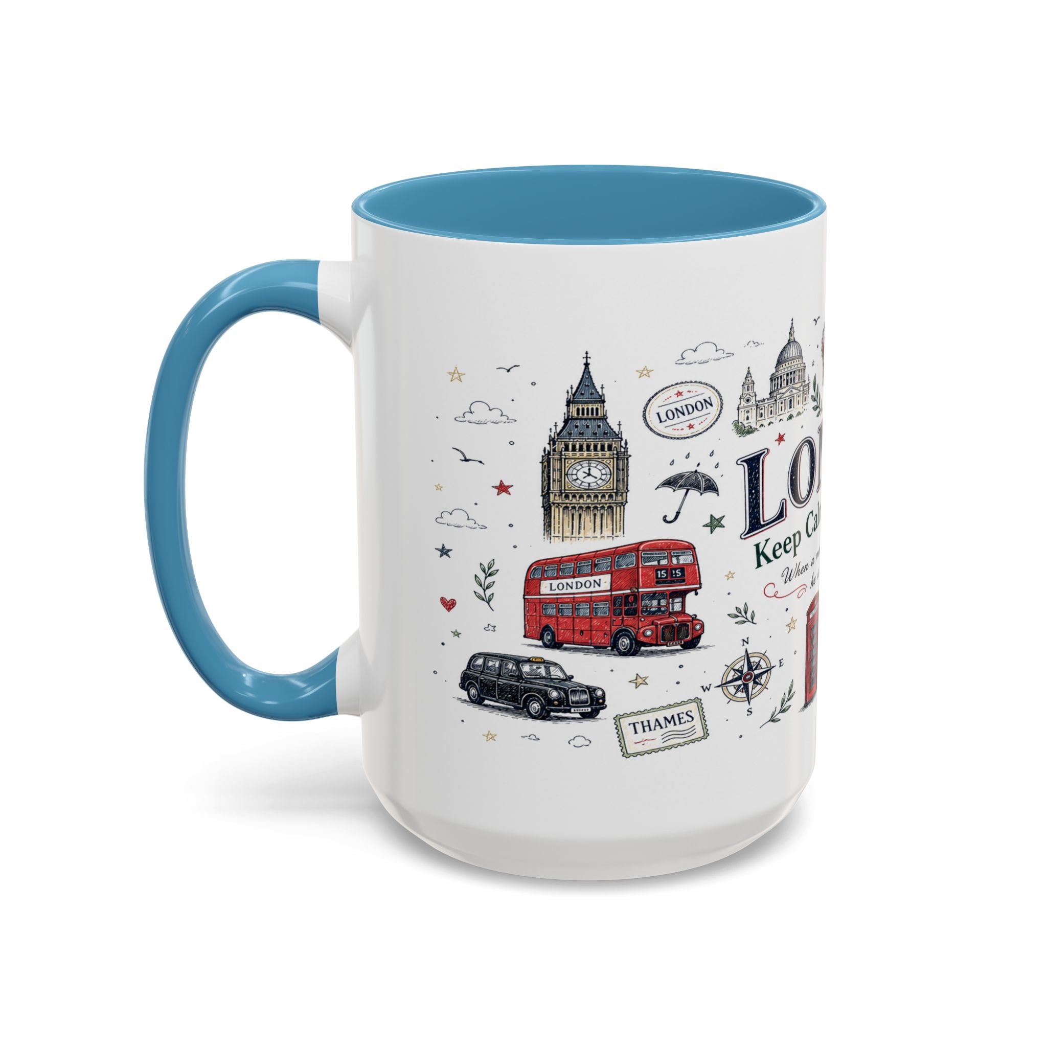 London Coffee Mug | England Souvenir Travel Gift | Accent Color Ceramic 11oz 15oz
