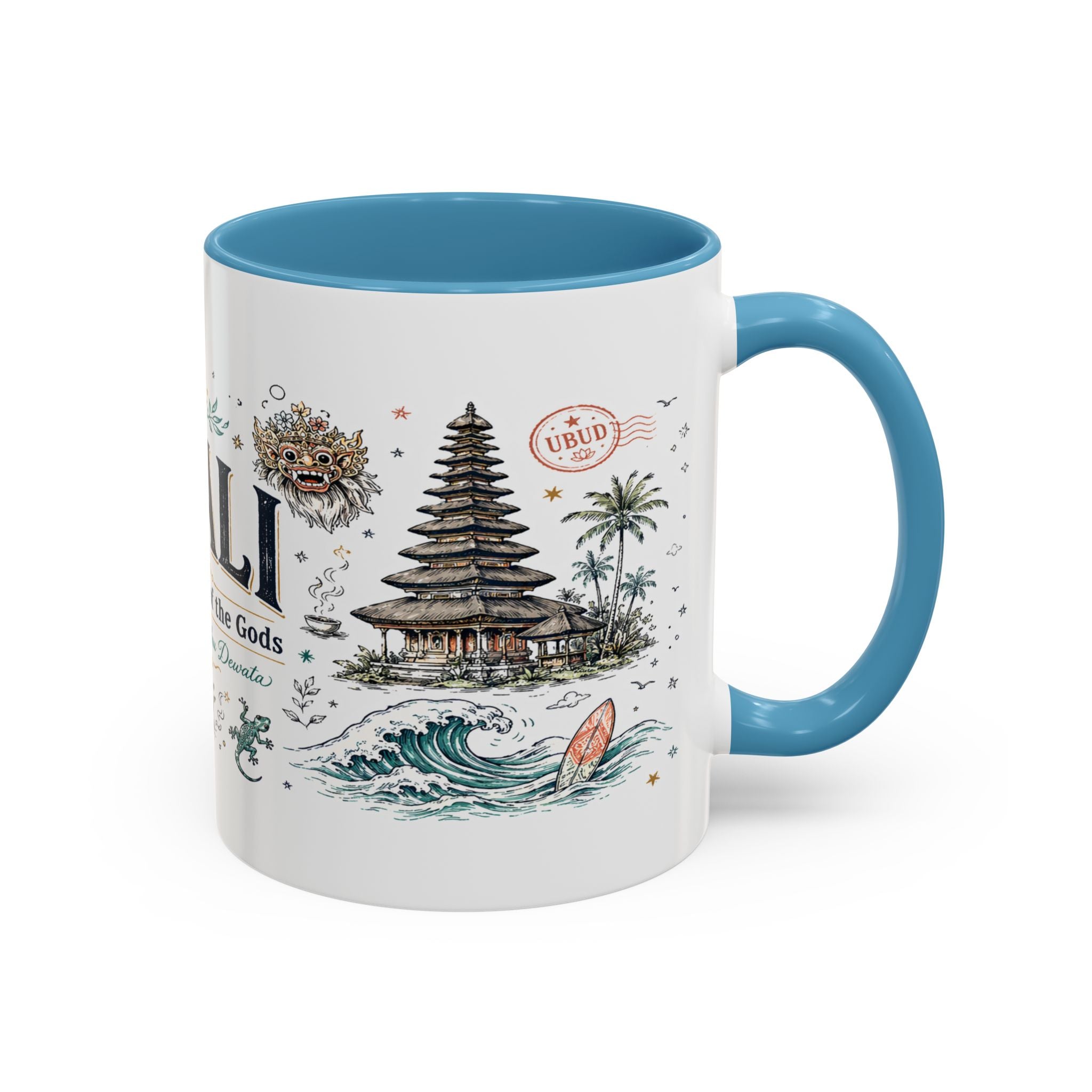 Bali Coffee Mug | Indonesia Souvenir Travel Gift | Accent Color Ceramic 11oz 15oz