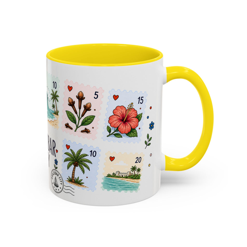 Zanzibar City Coffee Mug | Postage Stamp Collage Mug | Travel Souvenir Accent Cup 11oz 15oz