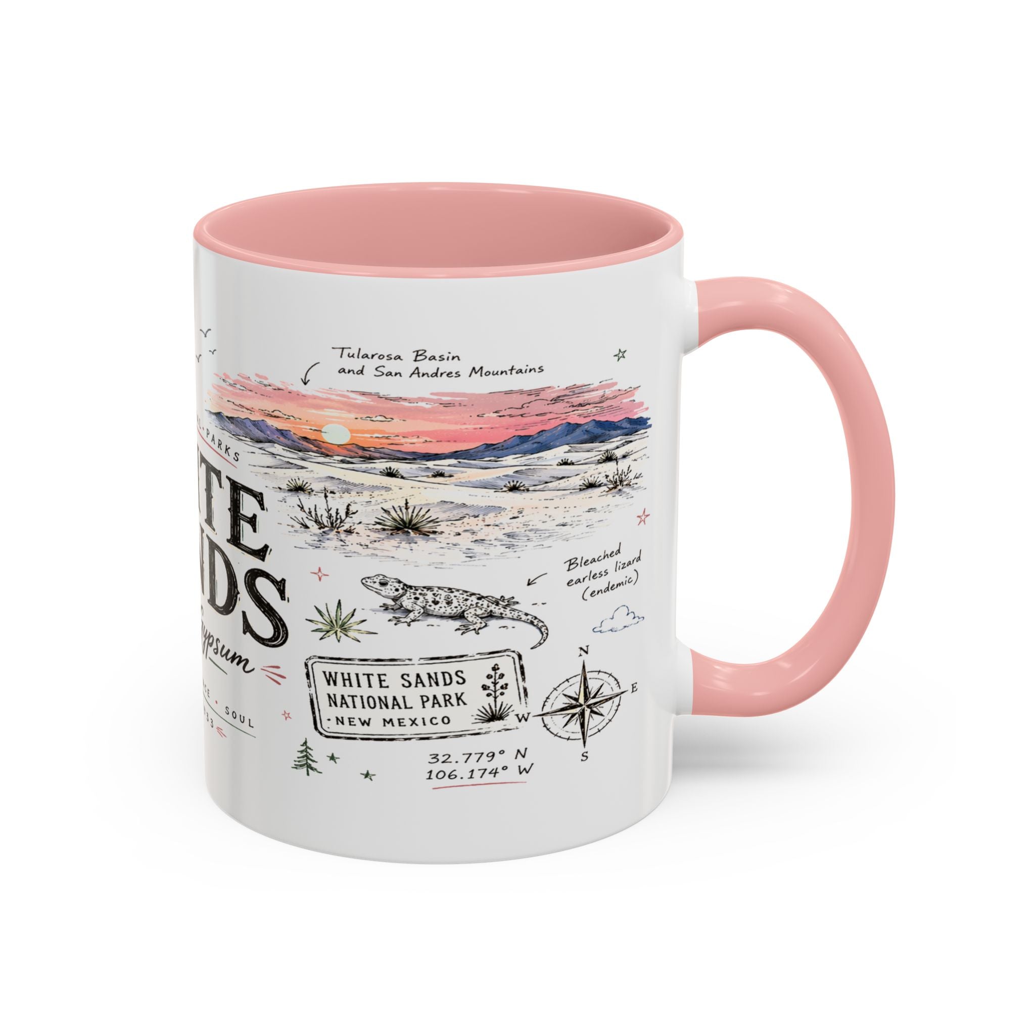 White Sands National Park Coffee Mug | New Mexico Desert Sand Dunes Gift | Accent Color Ceramic 11oz 15oz