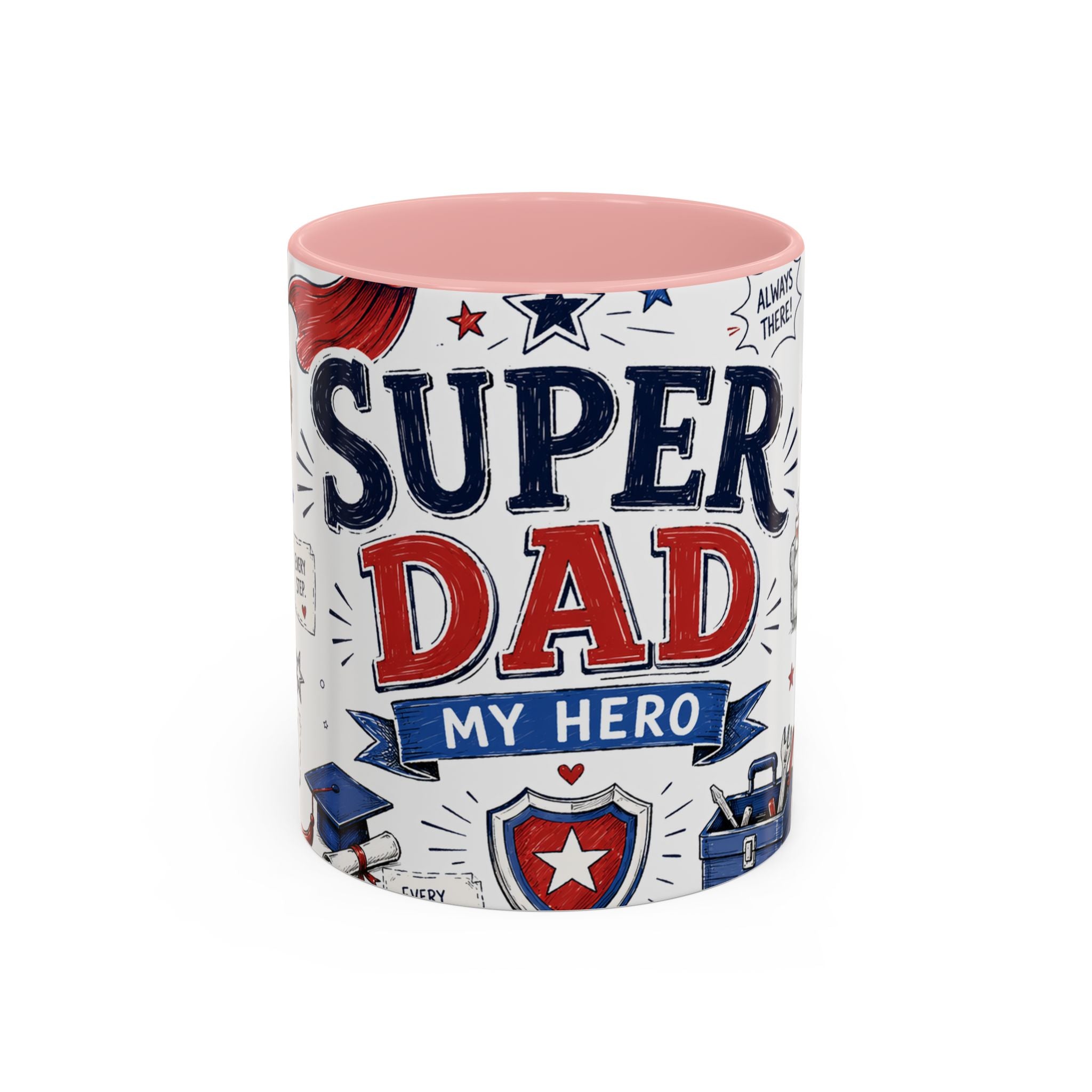 Super Dad My Hero Coffee Mug | Father's Day Gift for Dad | Accent Color Ceramic 11oz 15oz