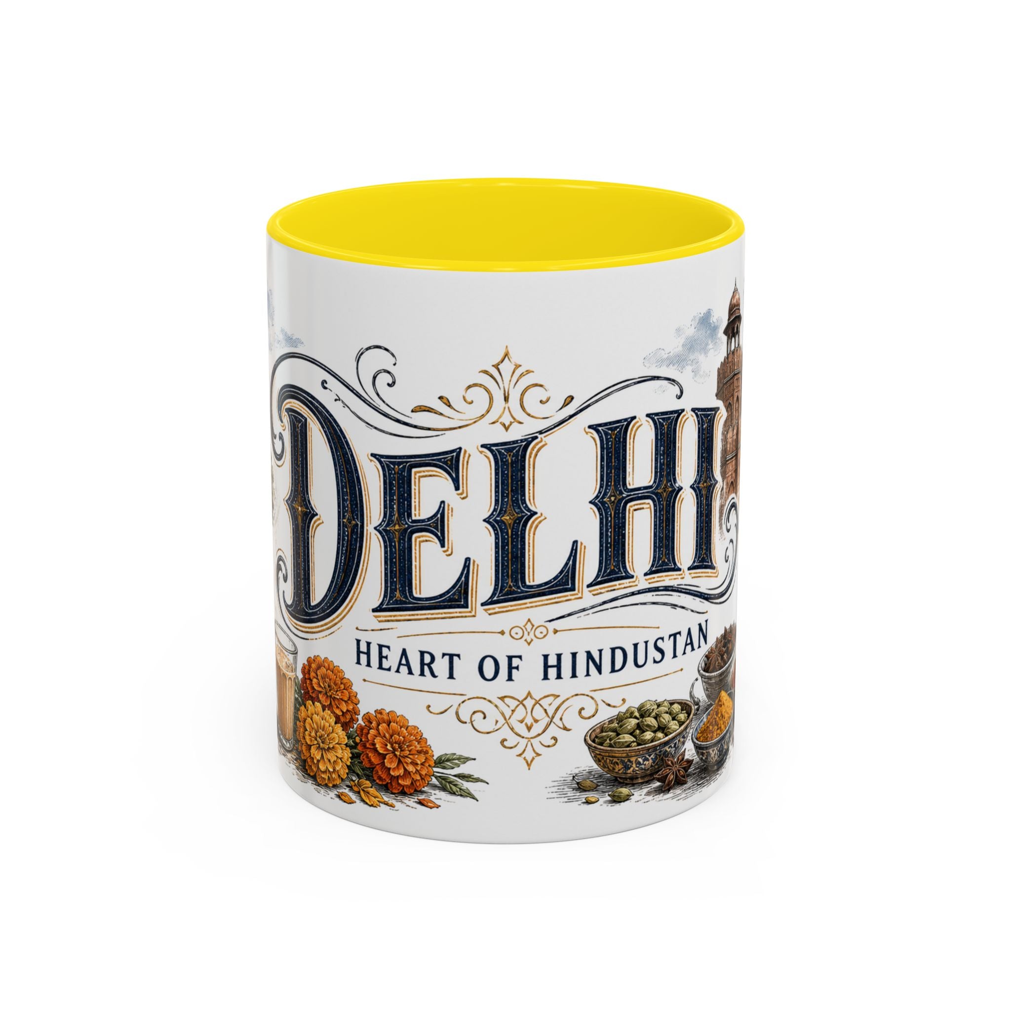 Delhi Coffee Mug | India Travel Souvenir | Vintage Illustrated City Gift | 11 oz 15 oz Accent Mug