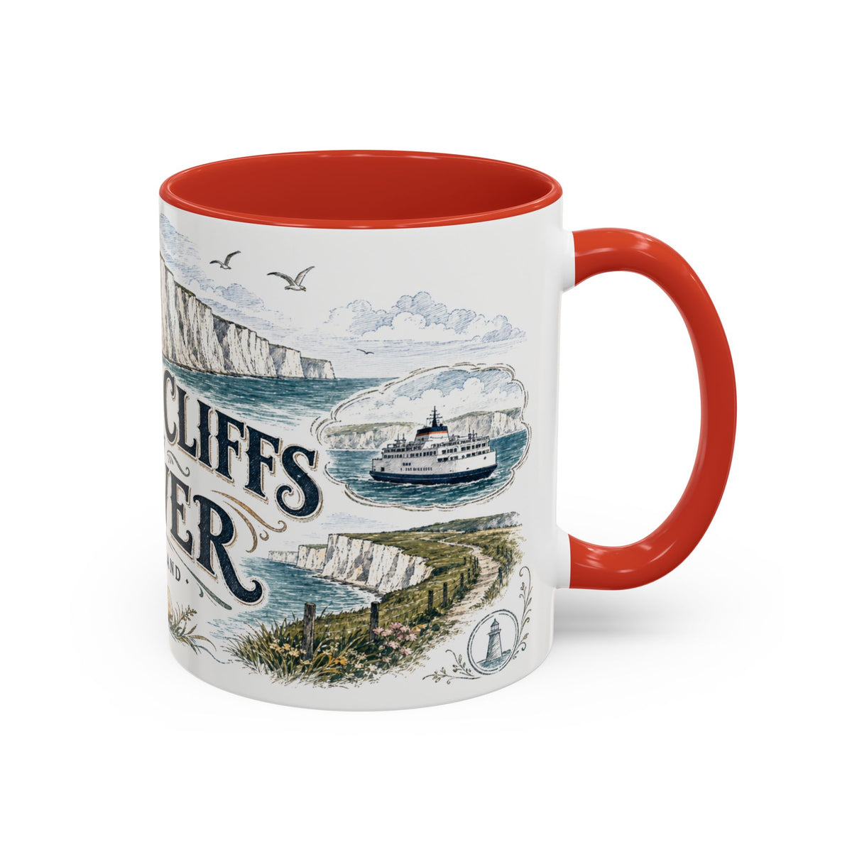White Cliffs of Dover Mug, England Travel Souvenir, Bucket List Gift, Accent Ceramic Coffee Mug 11oz 15oz