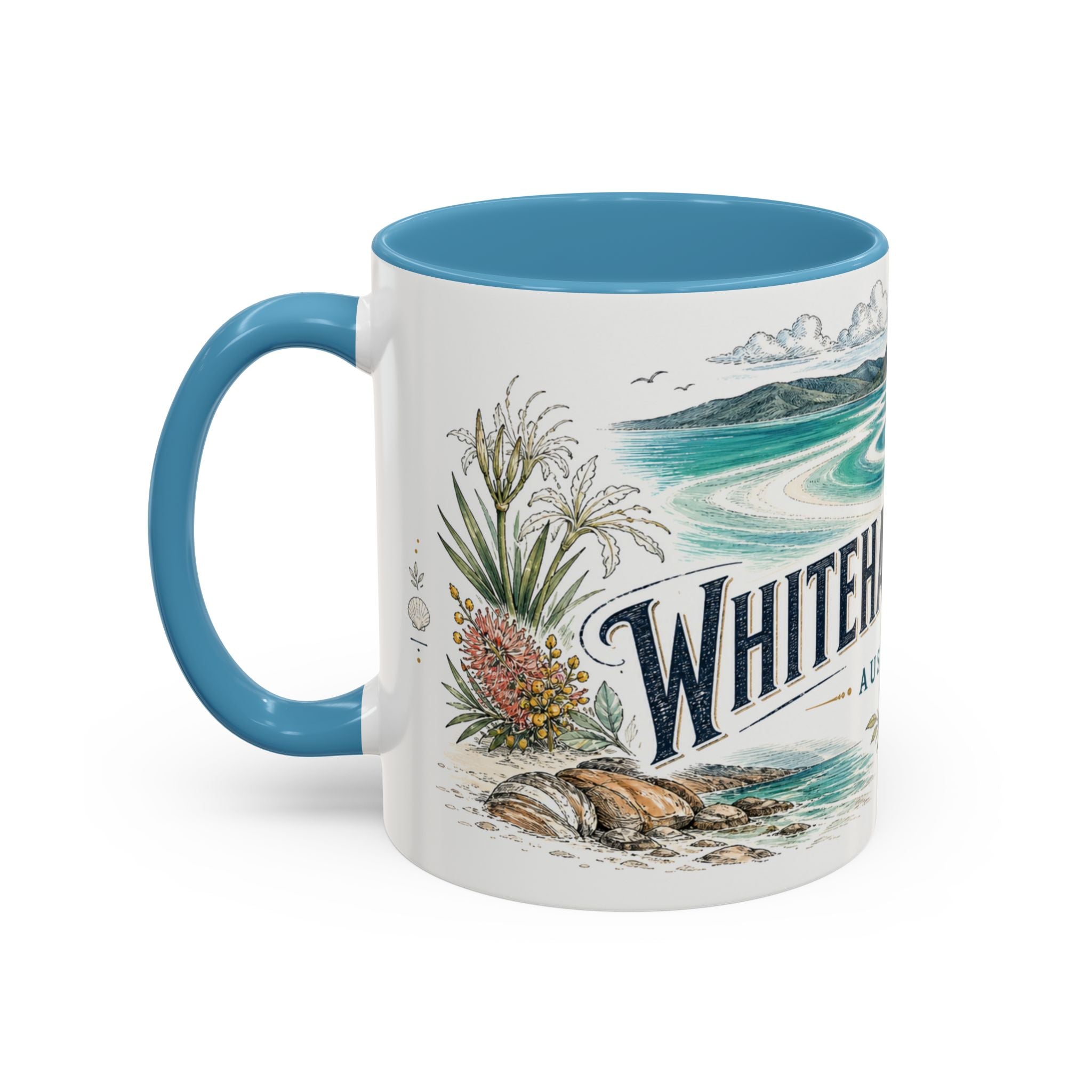 Whitehaven Beach Mug, Australia Travel Souvenir, Bucket List Gift, Accent Ceramic Coffee Mug 11oz 15oz