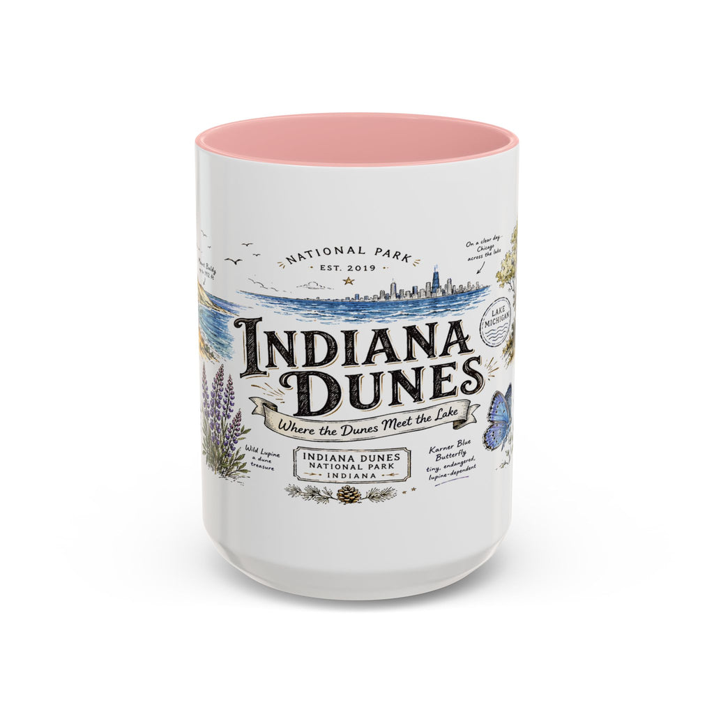 Indiana Dunes National Park Coffee Mug | Indiana Lake Michigan Beach Gift | Accent Color Ceramic 11oz 15oz