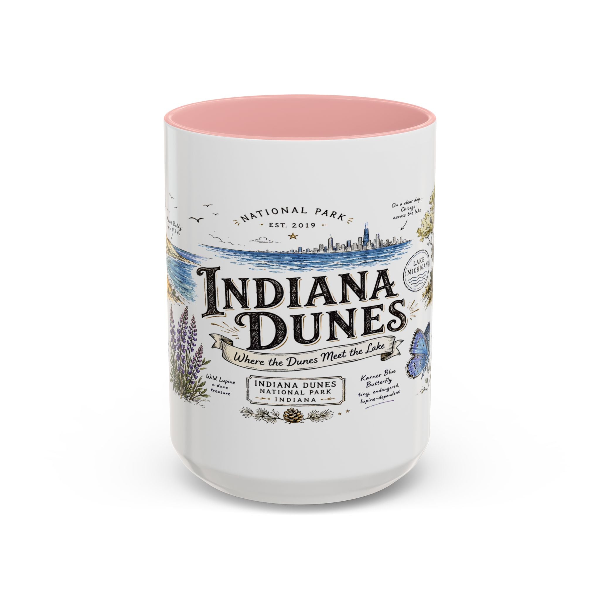 Indiana Dunes National Park Coffee Mug | Indiana Lake Michigan Beach Gift | Accent Color Ceramic 11oz 15oz