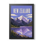 New Zealand Alps New Zealand Framed Poster | Vintage Travel Wall Art | Black Walnut White Frame | 16x24 20x30