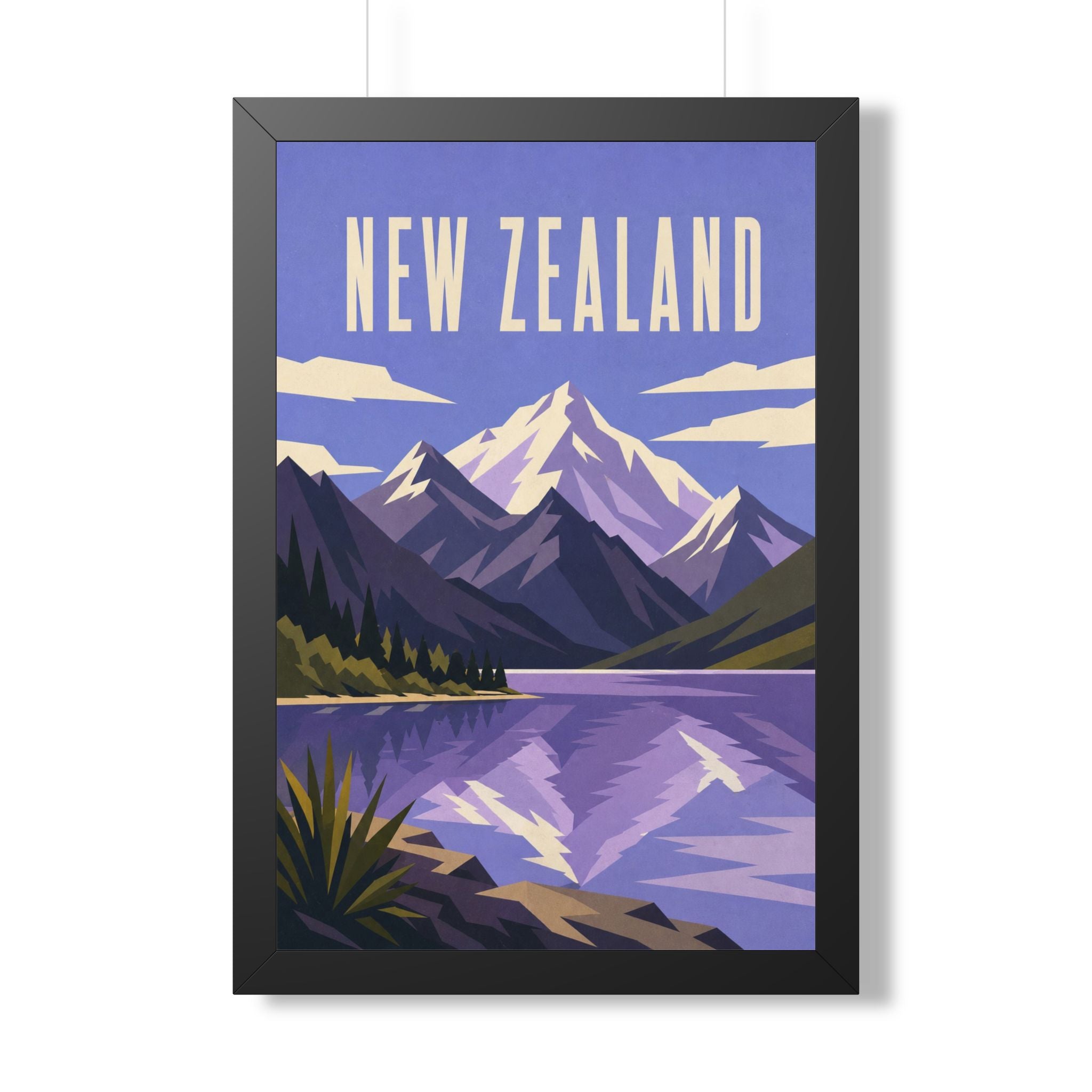 New Zealand Alps New Zealand Framed Poster | Vintage Travel Wall Art | Black Walnut White Frame | 16x24 20x30