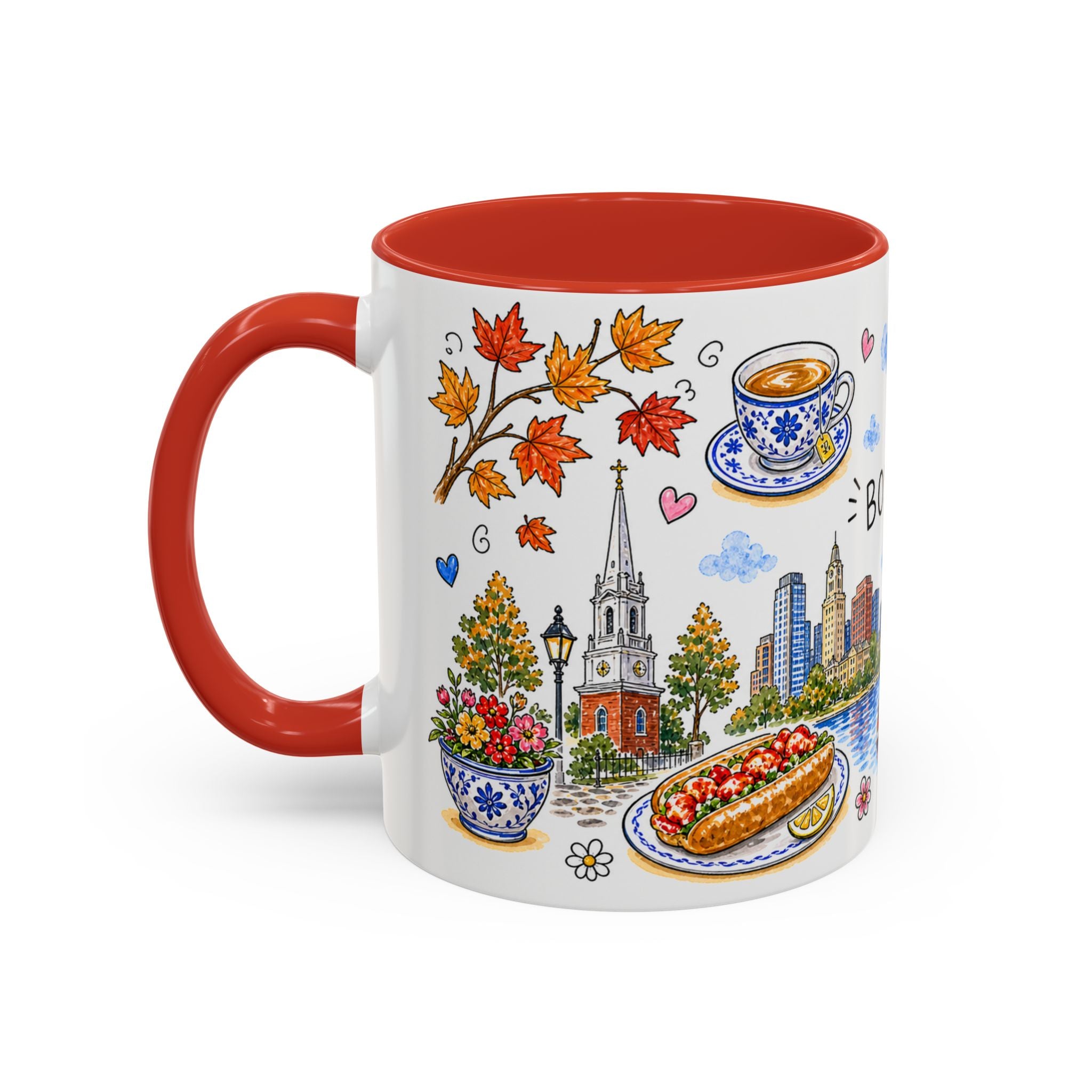 Boston Illustrated Travel Mug | City Souvenir Accent Coffee Mug | 11oz 15oz Ceramic Cup