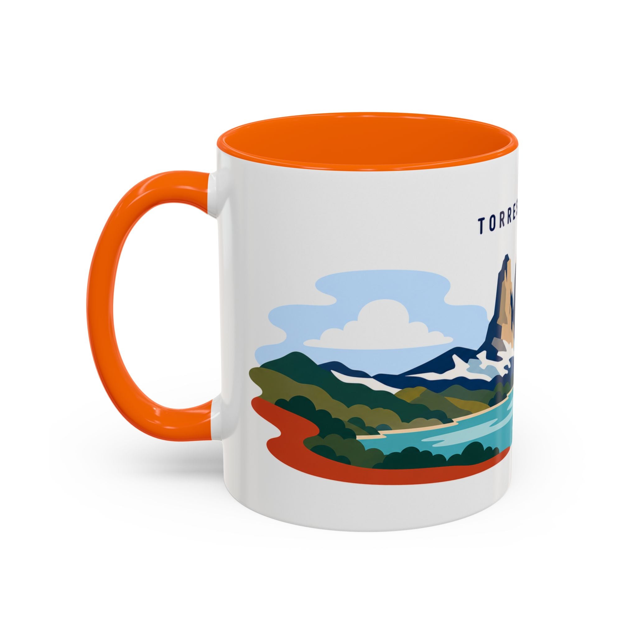 Torres del Paine Coffee Mug | Travel Destination Souvenir Gift | Accent Color Ceramic 11oz 15oz