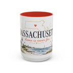 Massachusetts State Map Mug | Coastal Scene, Botanical Accents (11oz, 15oz)