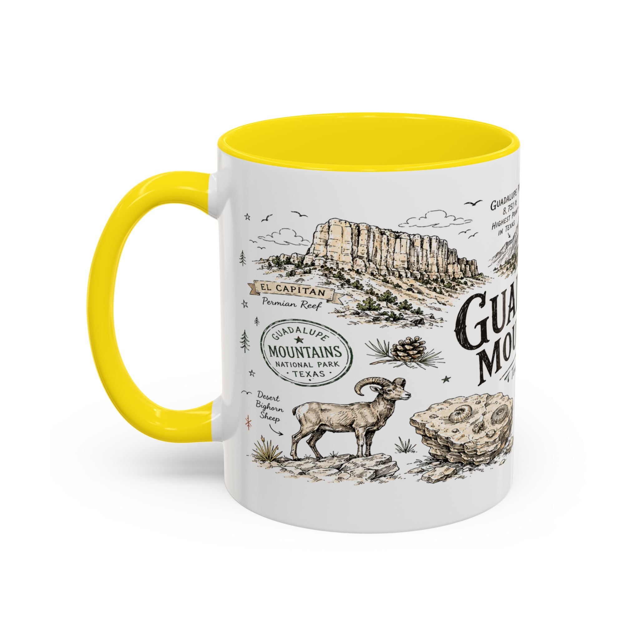 Guadalupe Mountains National Park Coffee Mug | Texas Desert Peaks Hiking Gift | Accent Color Ceramic 11oz 15oz
