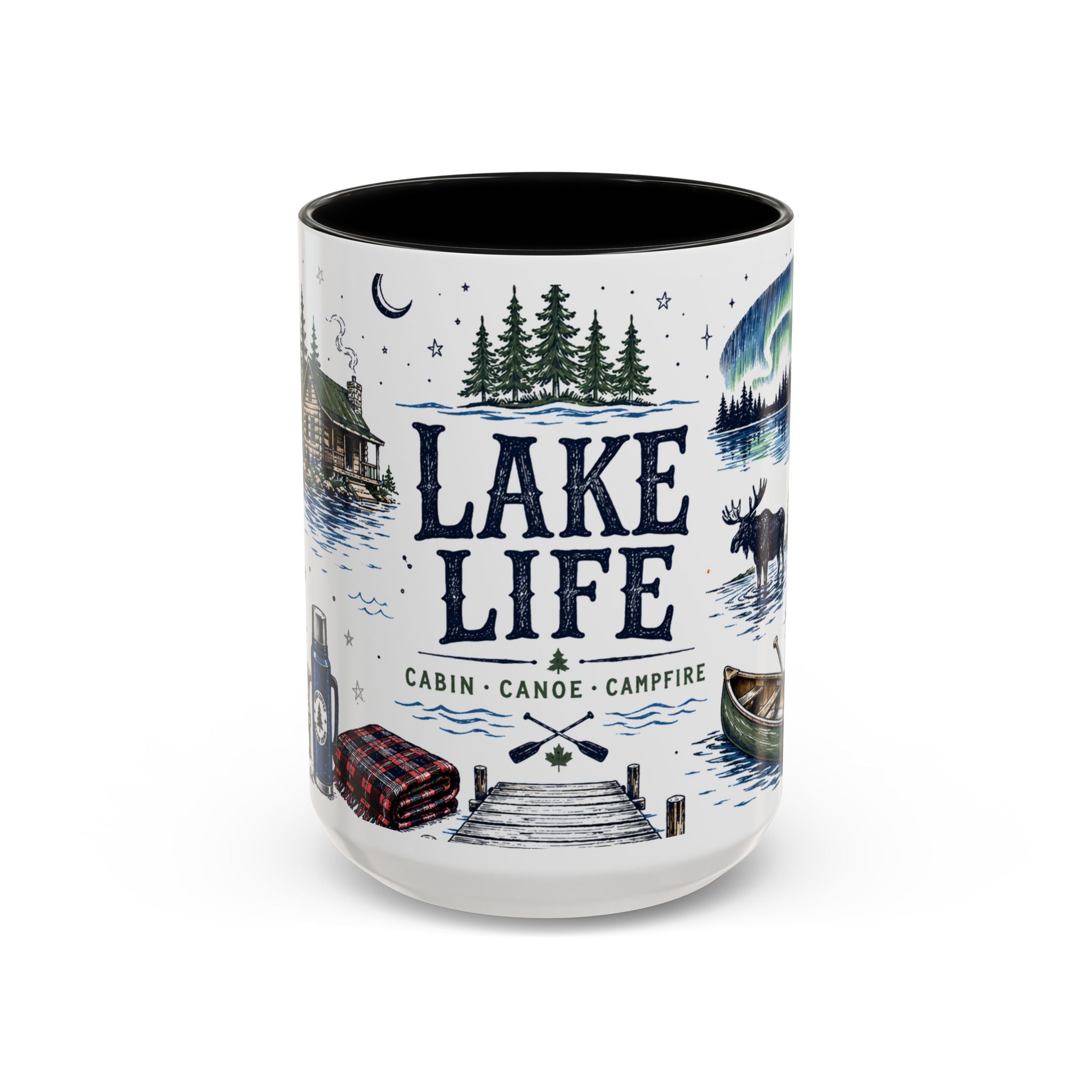 Cabin Country Lake Life Coffee Mug | Canada Cottage Gift | Accent Color Ceramic 11oz 15oz