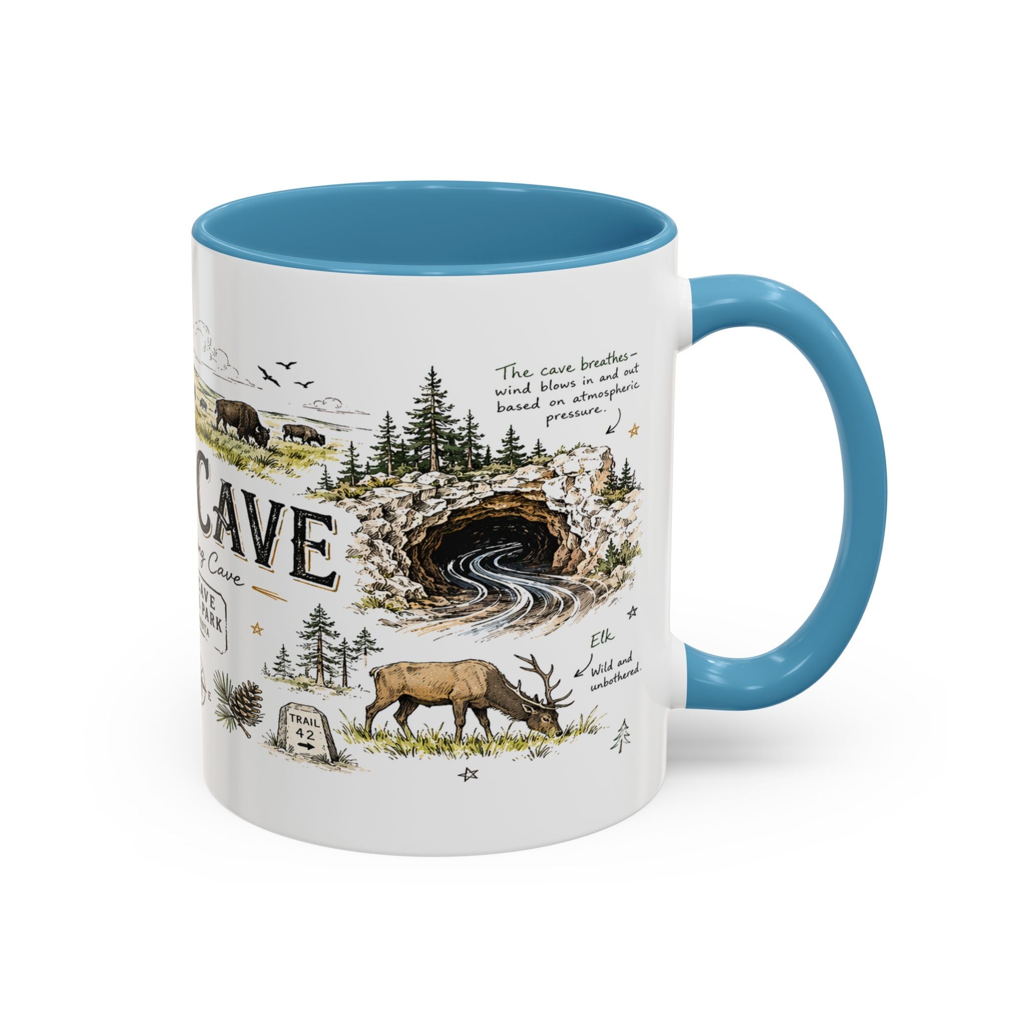 Wind Cave National Park Coffee Mug | South Dakota Cave Bison Prairie Gift | Accent Color Ceramic 11oz 15oz