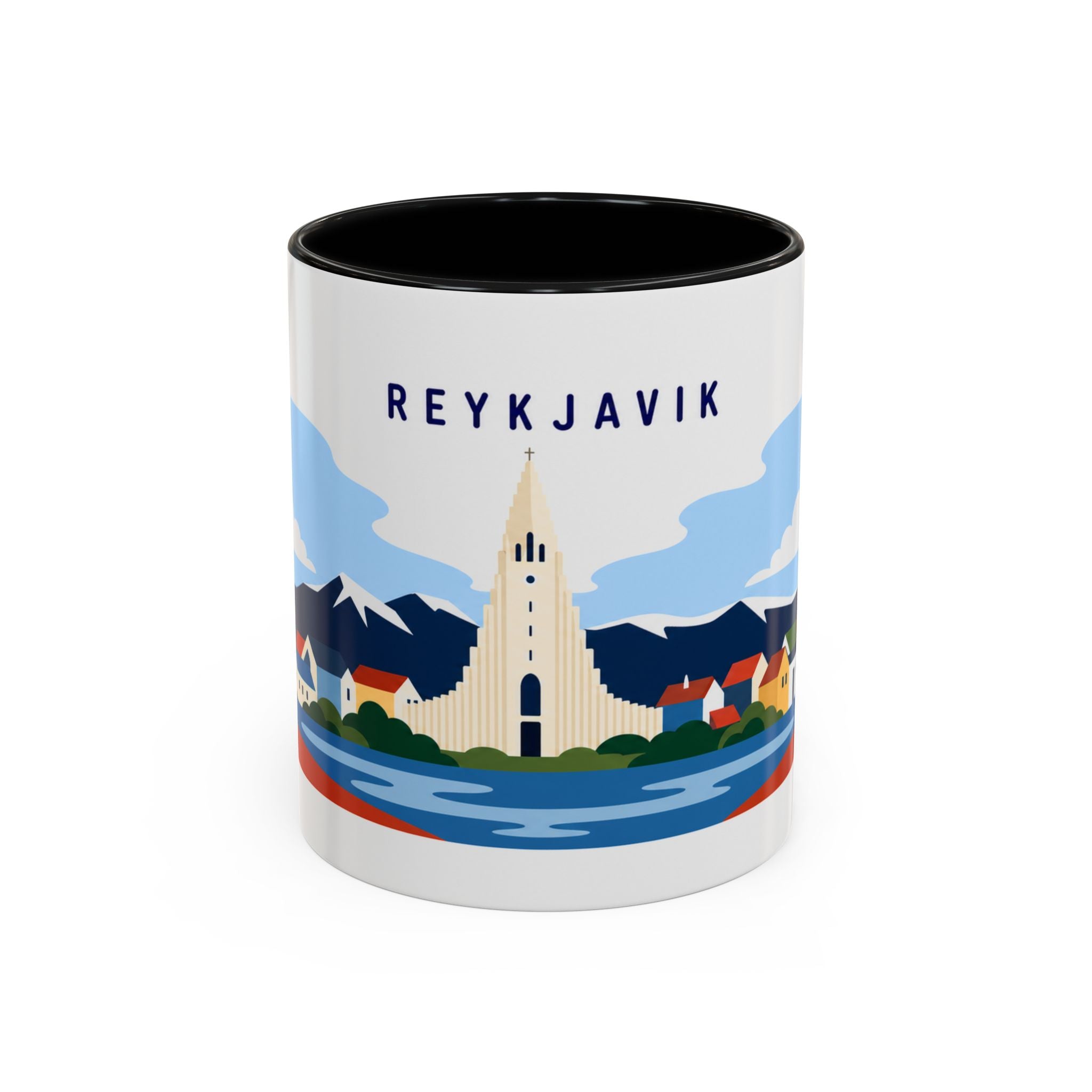 Reykjavik Coffee Mug | Travel Destination Souvenir Gift | Accent Color Ceramic 11oz 15oz