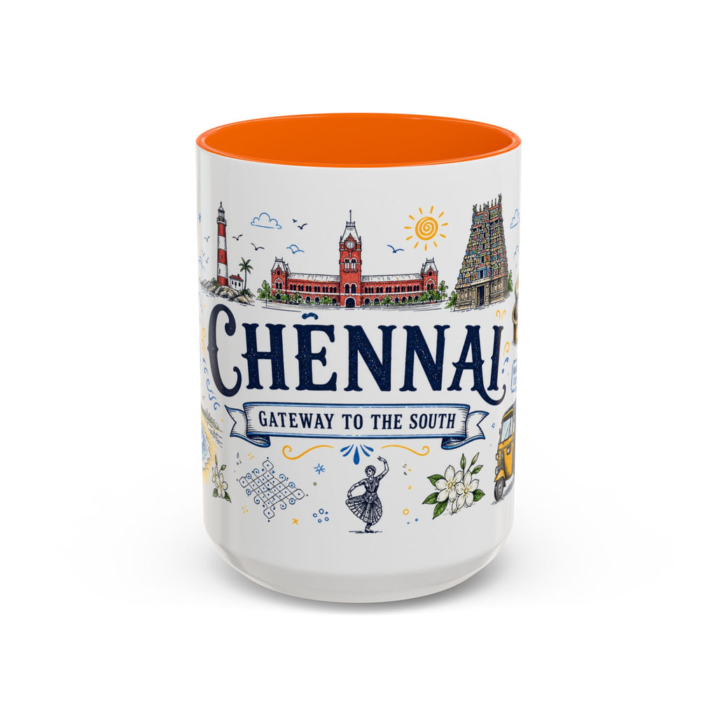 Chennai Coffee Mug | India Souvenir Travel Gift | Accent Color Ceramic 11oz 15oz