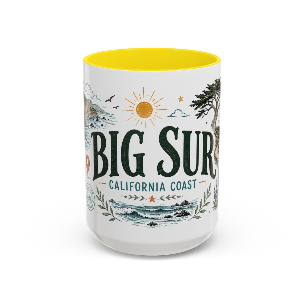 Big Sur Coffee Mug | Travel Destination Souvenir Gift | Accent Color Ceramic 11oz 15oz