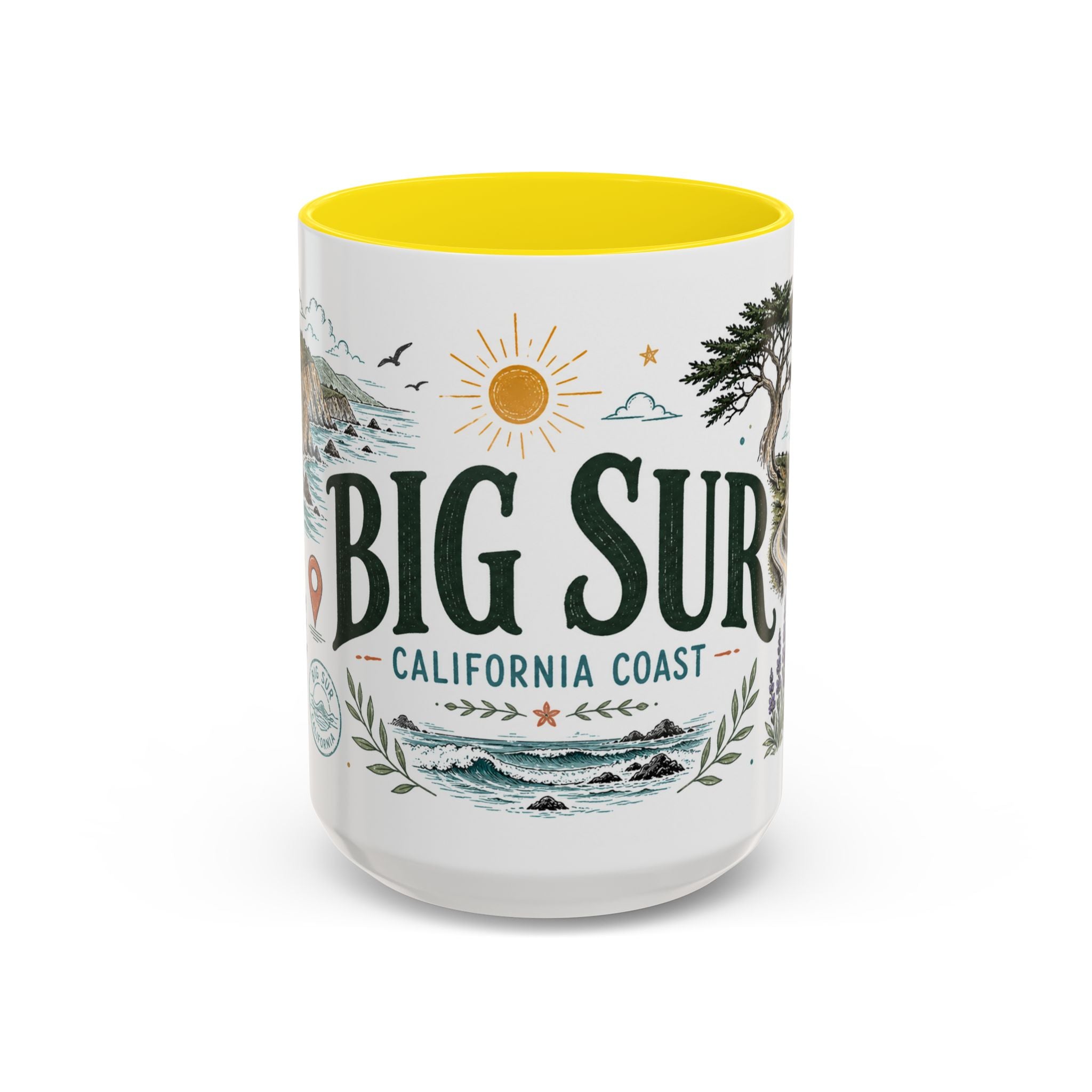 Big Sur Coffee Mug | Travel Destination Souvenir Gift | Accent Color Ceramic 11oz 15oz