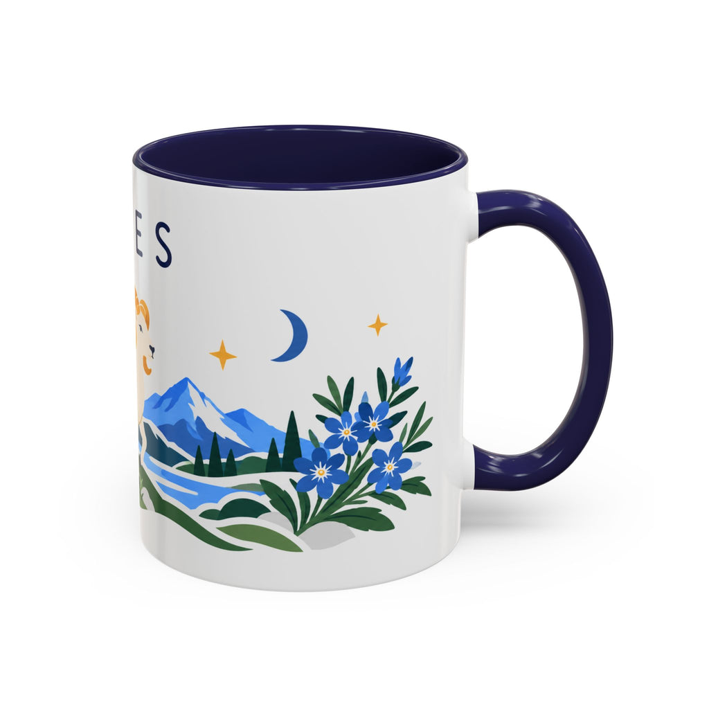Aries Zodiac Coffee Mug | Ram and Floral Design | Astrology Birthday Gift | 11 oz 15 oz Ceramic Accent Mug