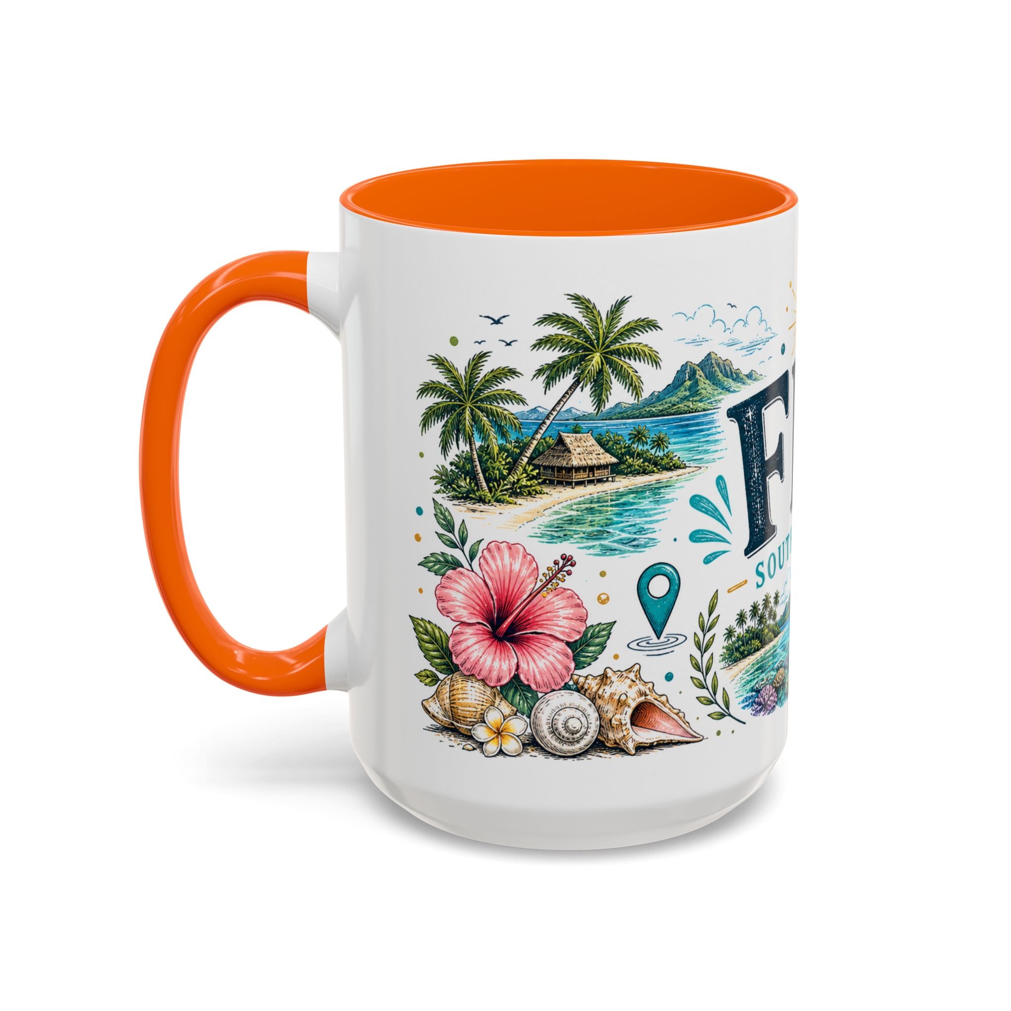 Fiji Coffee Mug | Travel Destination Souvenir Gift | Accent Color Ceramic 11oz 15oz