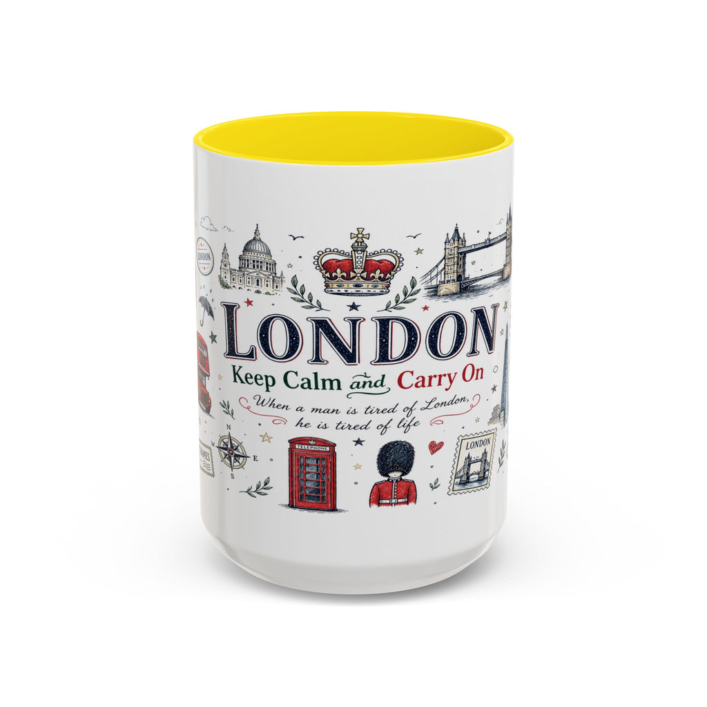 London Coffee Mug | England Souvenir Travel Gift | Accent Color Ceramic 11oz 15oz