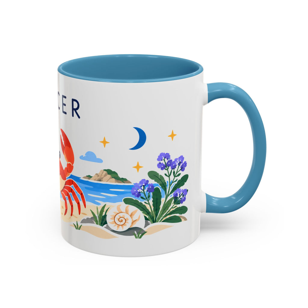 Cancer Zodiac Coffee Mug | Crab and Coastal Design | Astrology Birthday Gift | 11 oz 15 oz Ceramic Accent Mug