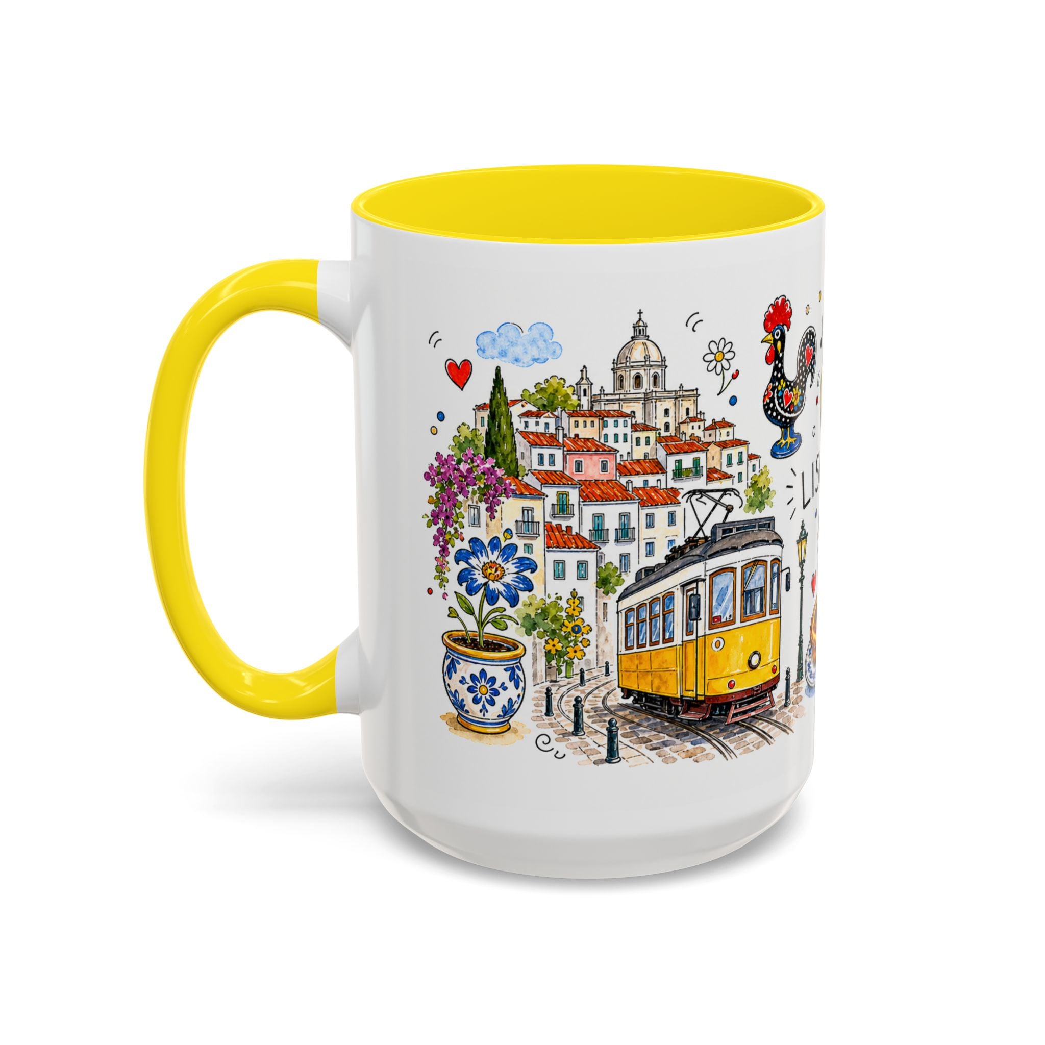 Lisbon Travel Mug | European City Souvenir Accent Coffee Mug | 11oz 15oz Ceramic Cup