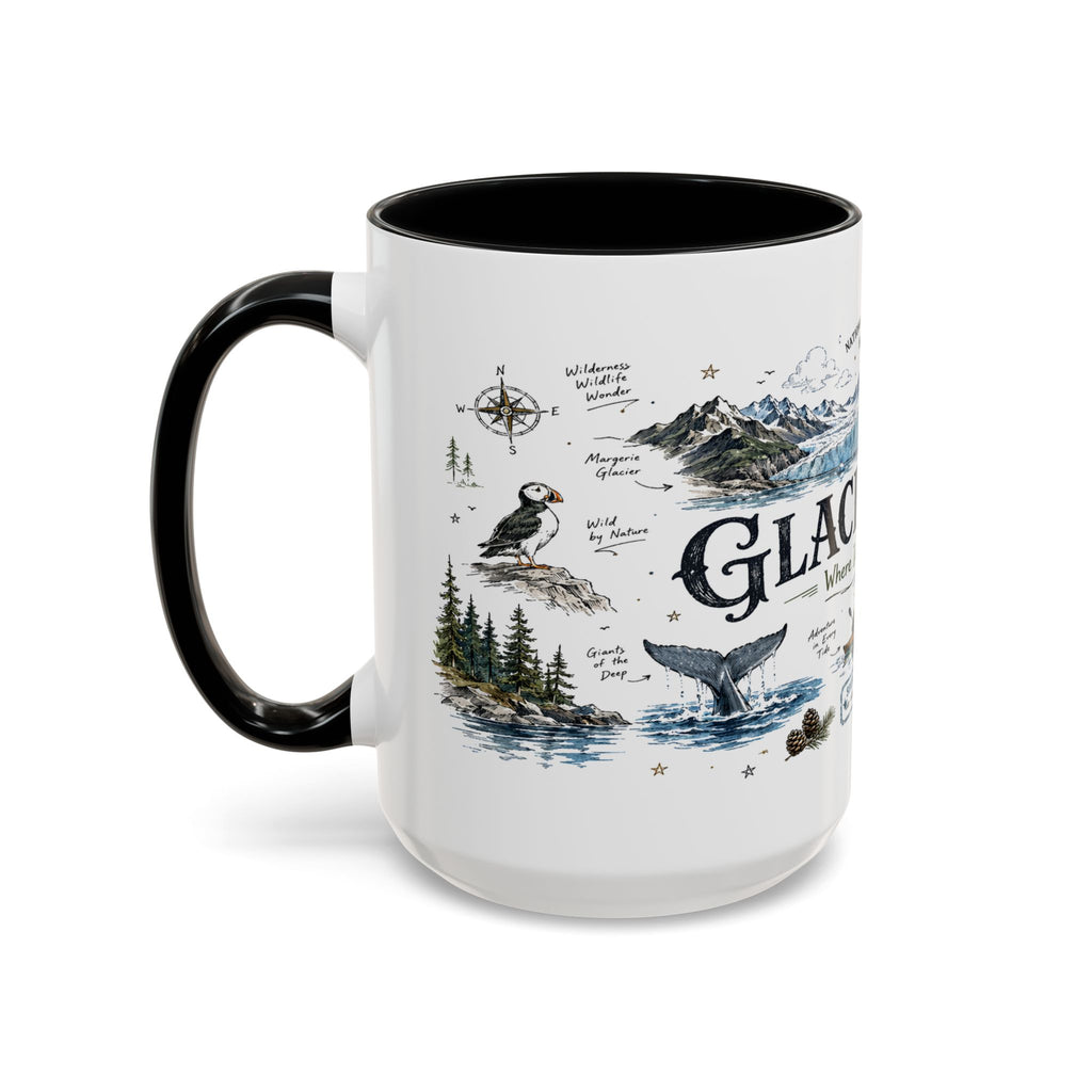 Glacier Bay National Park Coffee Mug | Alaska Wilderness Kayaking Gift | Accent Color Ceramic 11oz 15oz