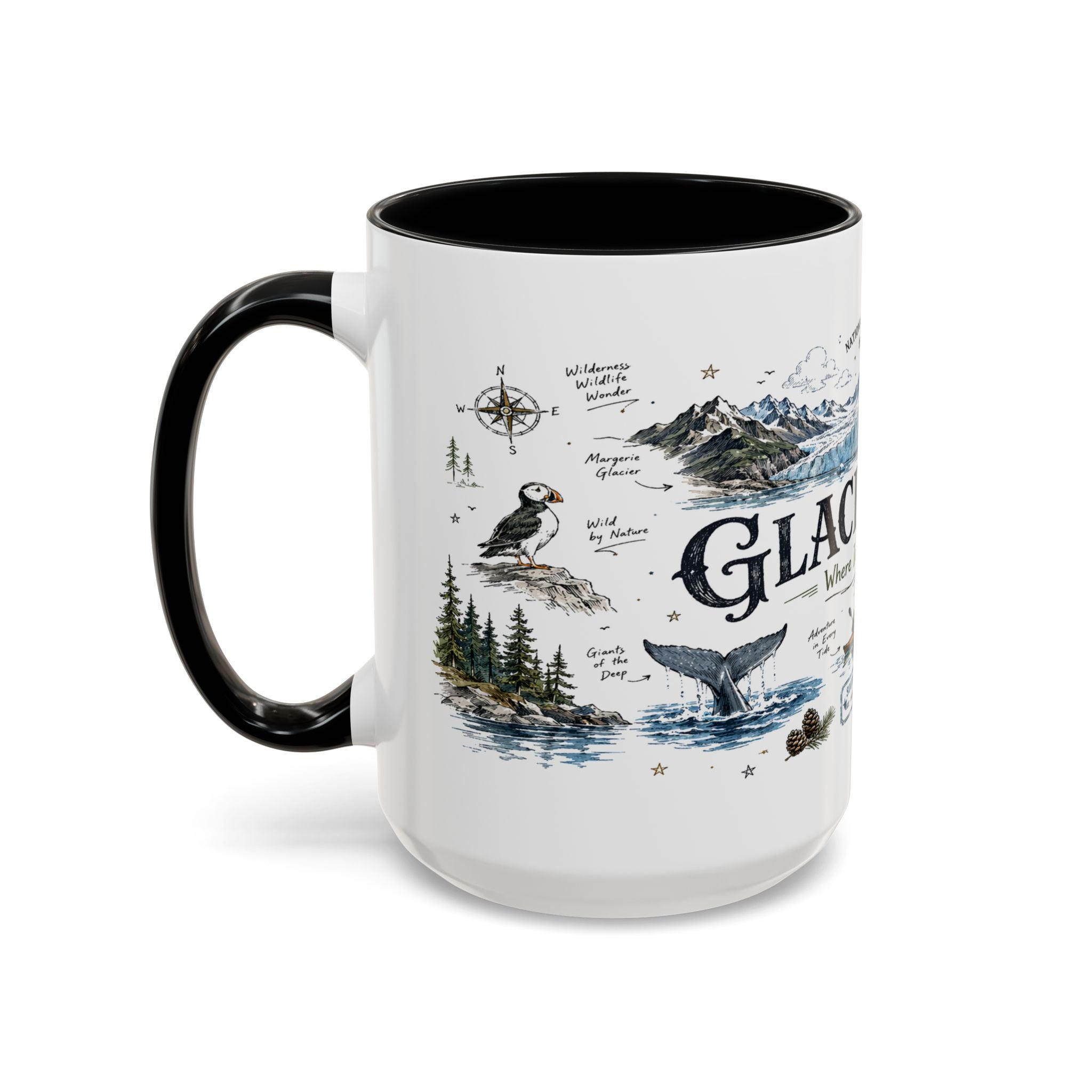 Glacier Bay National Park Coffee Mug | Alaska Wilderness Kayaking Gift | Accent Color Ceramic 11oz 15oz