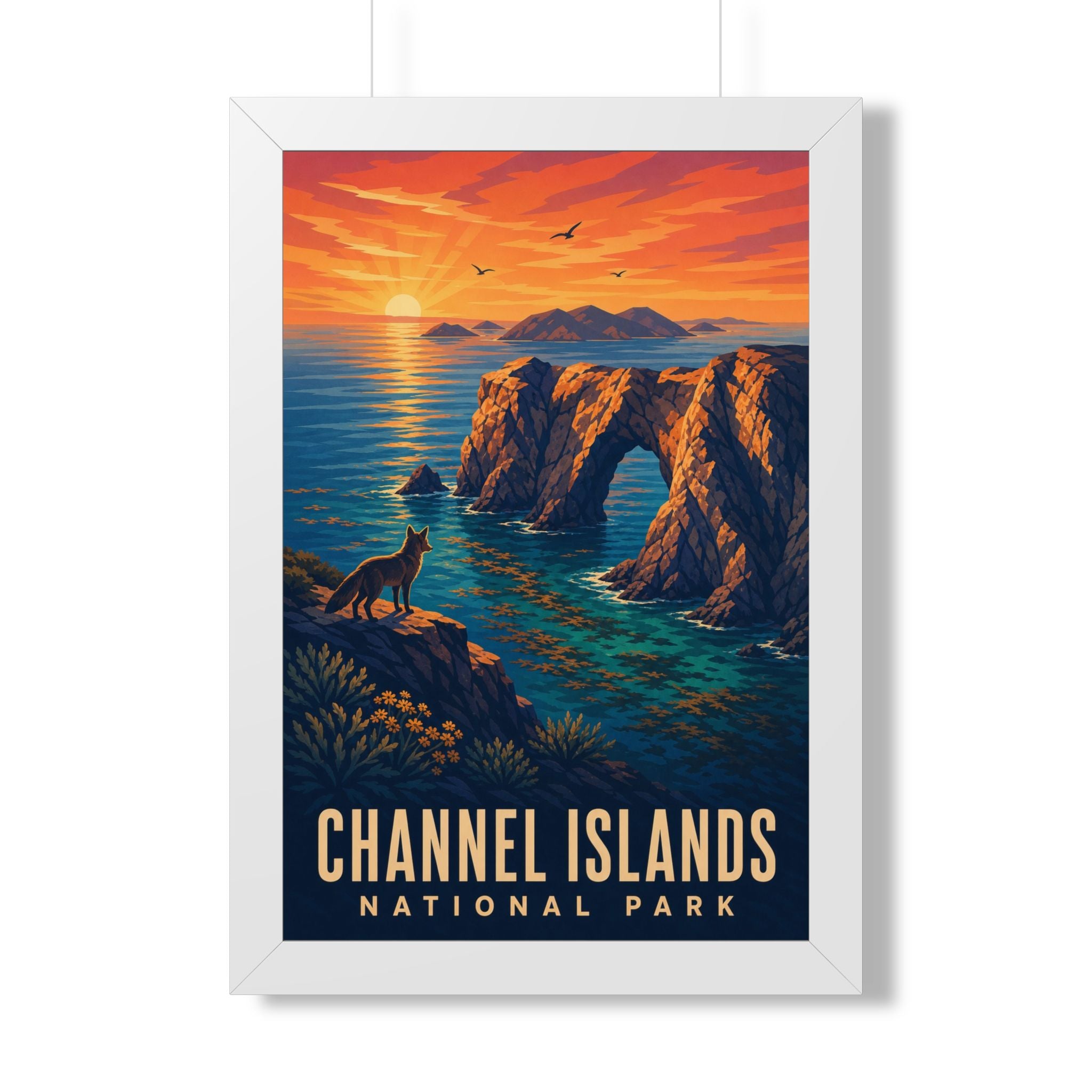 Channel Islands National Park Framed Poster | Vintage Travel Wall Art | Black Walnut White Frame | 16x24 20x30