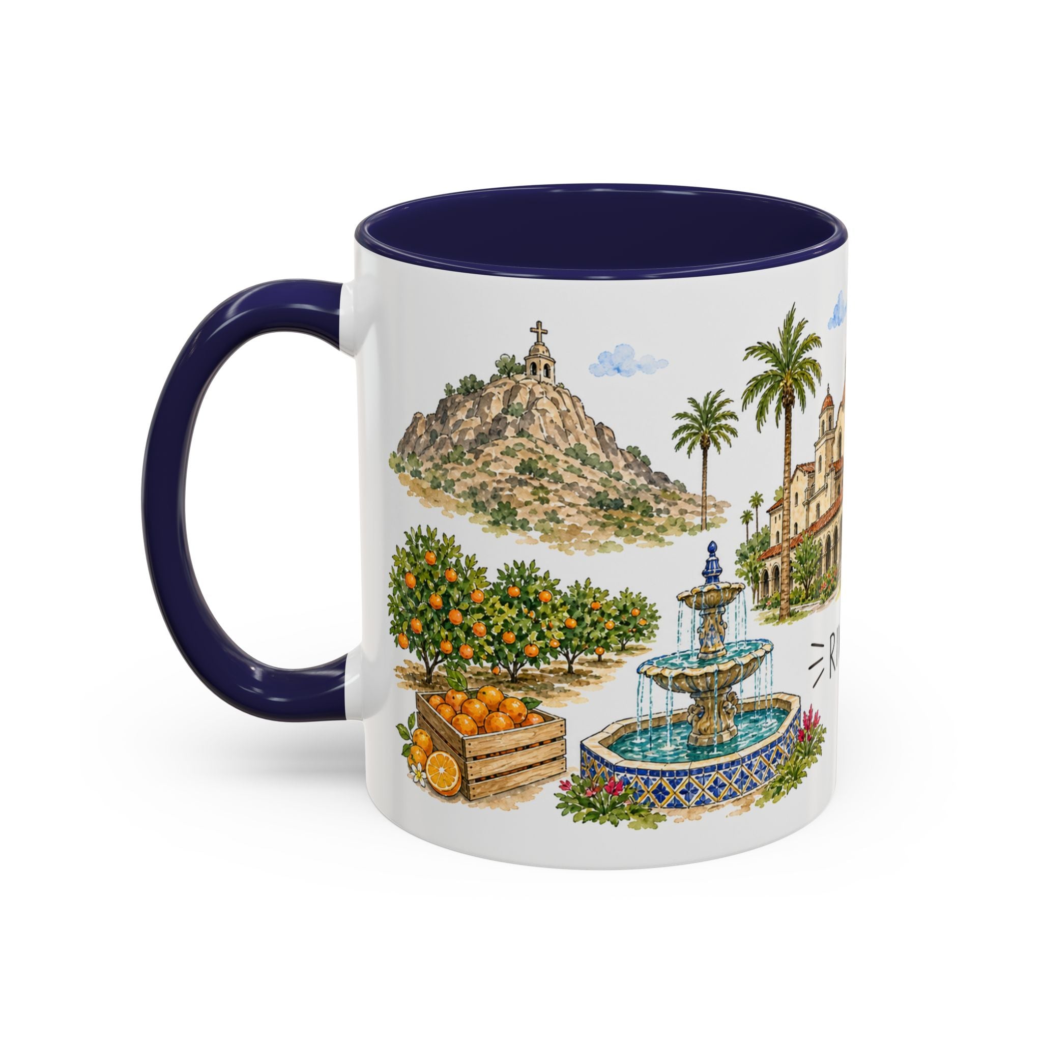 Riverside Illustrated Travel Mug | City Souvenir Accent Coffee Mug | 11oz 15oz Ceramic Cup