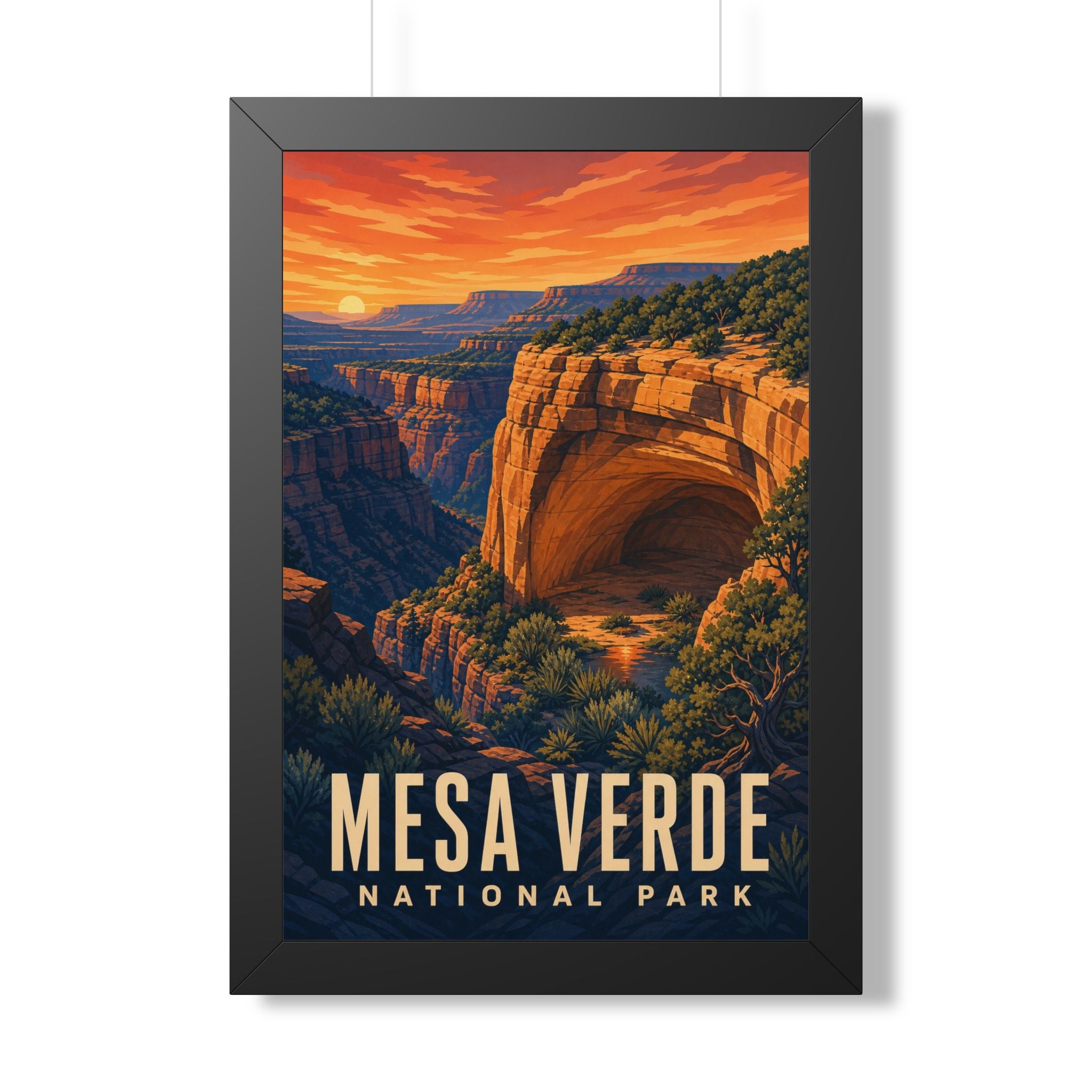Mesa Verde National Park Framed Poster | Vintage Travel Wall Art | Black Walnut White Frame | 16x24 20x30