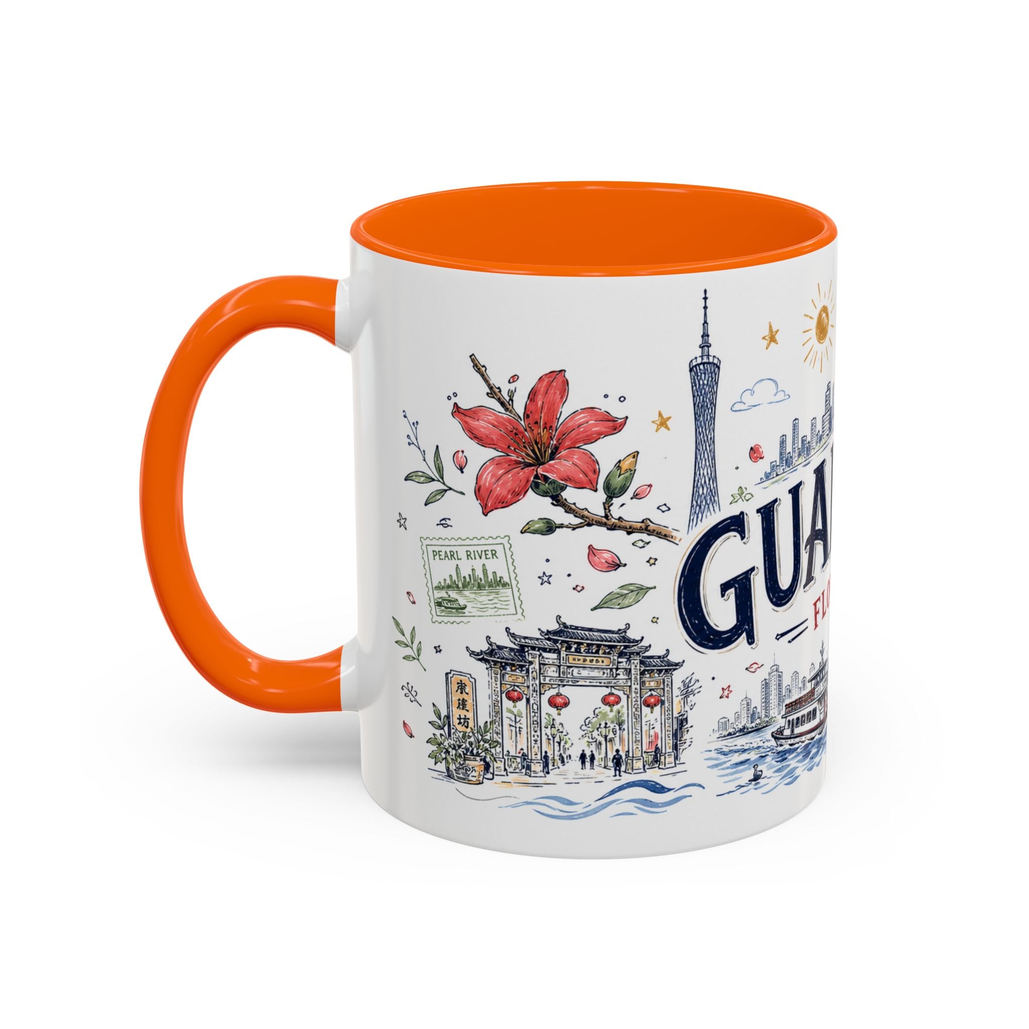 Guangzhou Coffee Mug | China Souvenir Travel Gift | Accent Color Ceramic 11oz 15oz