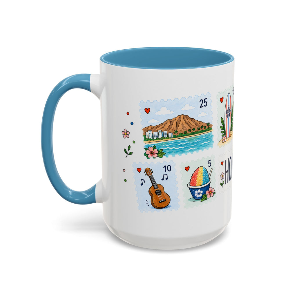 Honolulu Coffee Mug | Postage Stamp Collage Mug | Travel Souvenir Accent Cup 11oz 15oz