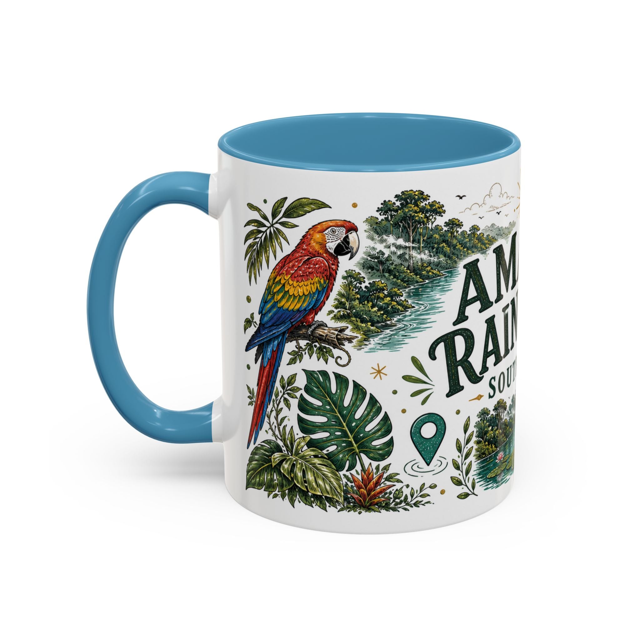 Amazon Rainforest Coffee Mug | Travel Destination Souvenir Gift | Accent Color Ceramic 11oz 15oz