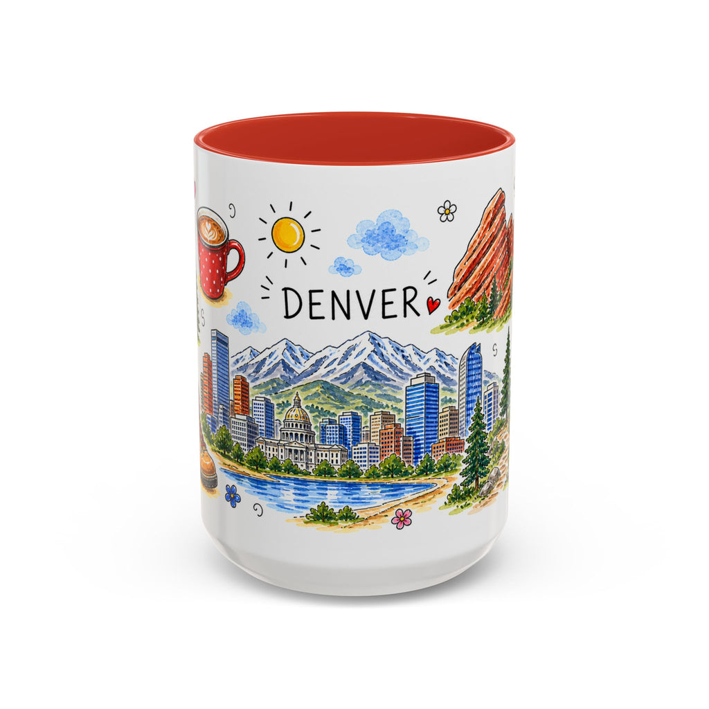 Denver Illustrated Travel Mug | City Souvenir Accent Coffee Mug | 11oz 15oz Ceramic Cup