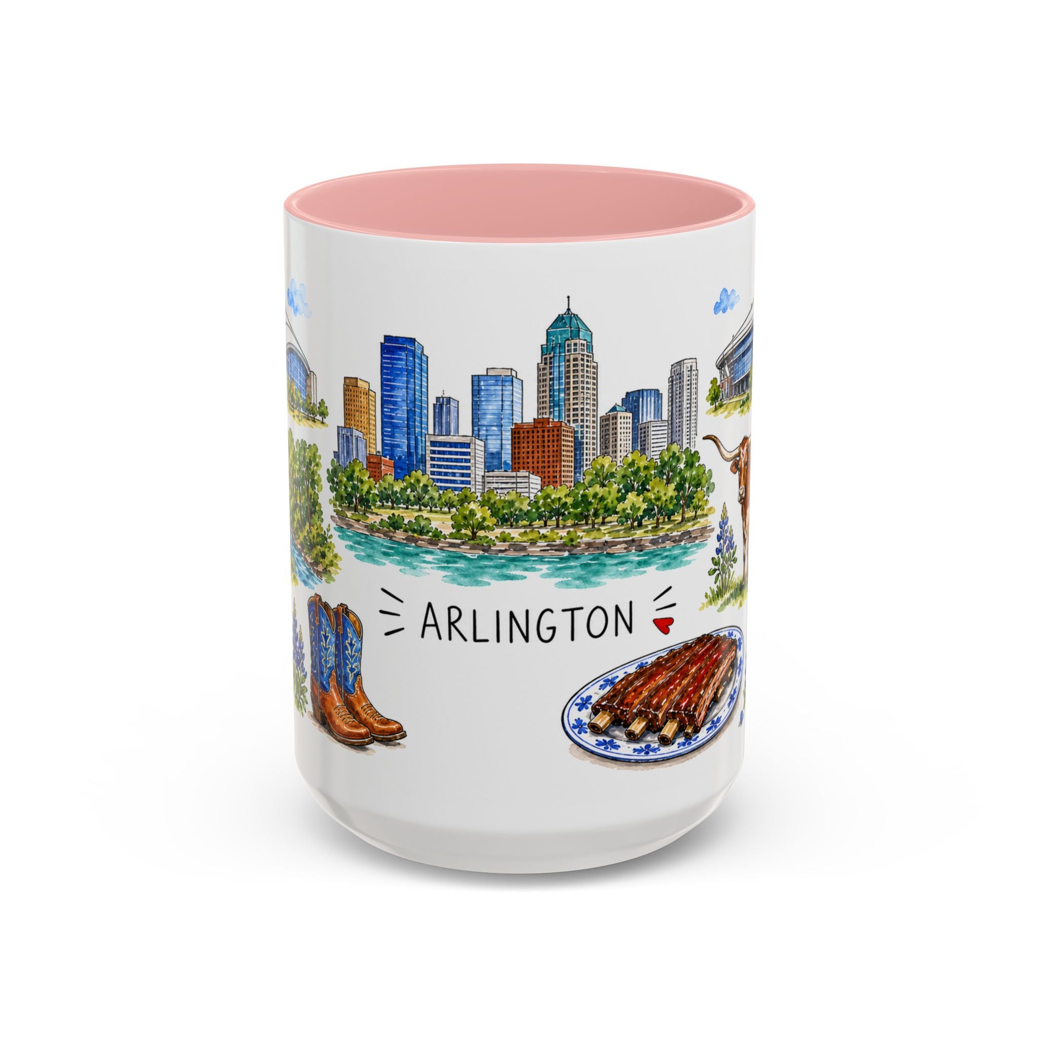 Arlington Illustrated Travel Mug | City Souvenir Accent Coffee Mug | 11oz 15oz Ceramic Cup
