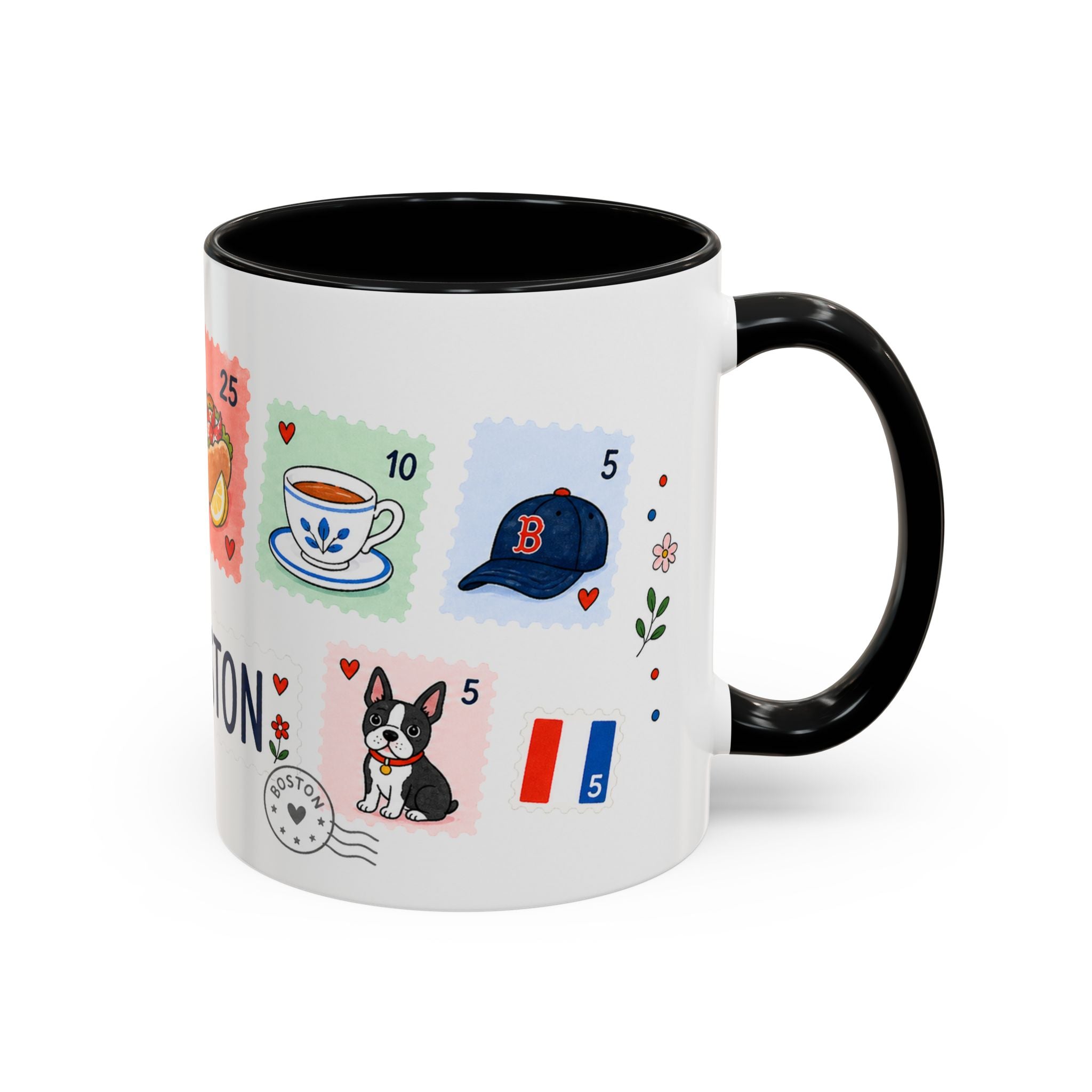 Boston Coffee Mug | Postage Stamp Collage Mug | Travel Souvenir Accent Cup 11oz 15oz