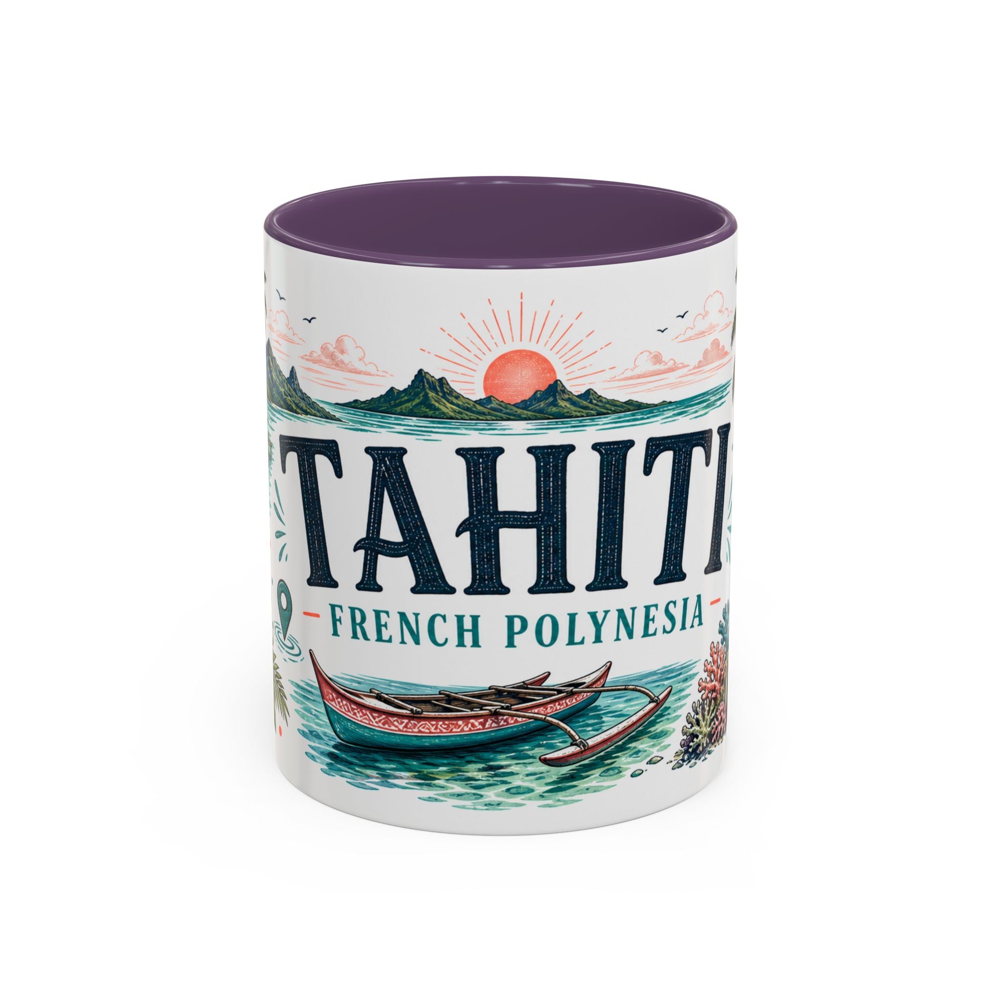 Tahiti Coffee Mug | Travel Destination Souvenir Gift | Accent Color Ceramic 11oz 15oz