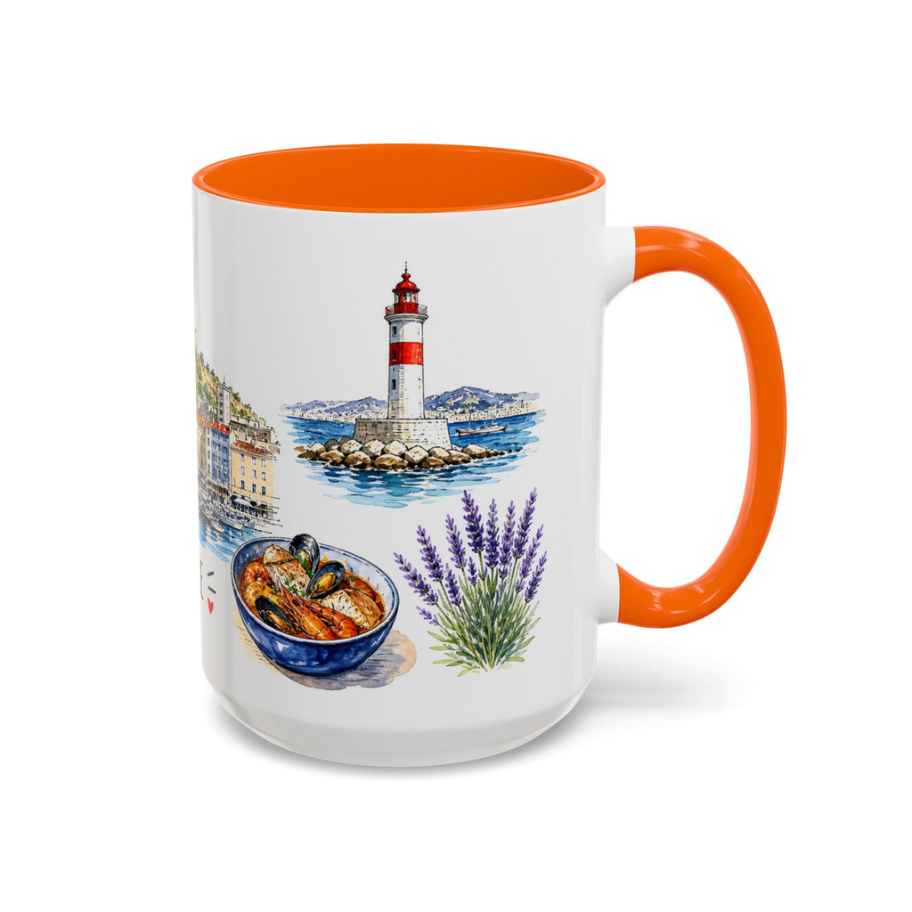 Marseille Illustrated Travel Mug | City Souvenir Accent Coffee Mug | 11oz 15oz Ceramic Cup