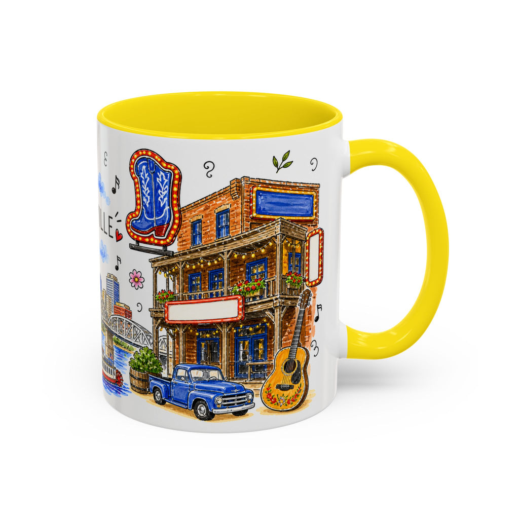 Nashville Illustrated Travel Mug | City Souvenir Accent Coffee Mug | 11oz 15oz Ceramic Cup