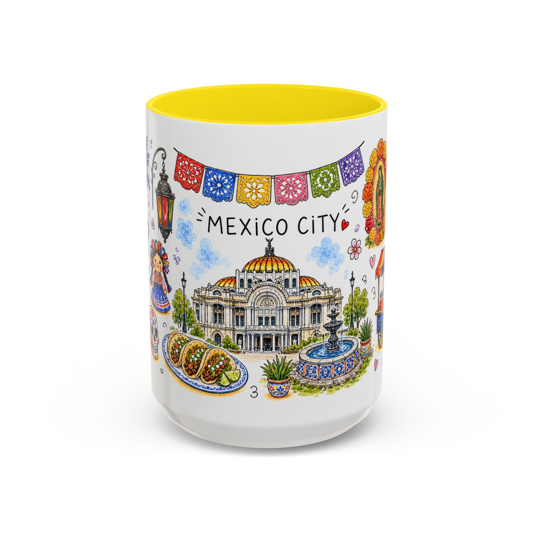 Mexico City Illustrated Travel Mug | City Souvenir Accent Coffee Mug | 11oz 15oz Ceramic Cup
