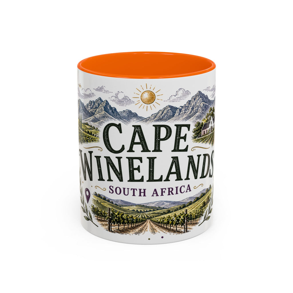 Cape Winelands Coffee Mug | Travel Destination Souvenir Gift | Accent Color Ceramic 11oz 15oz