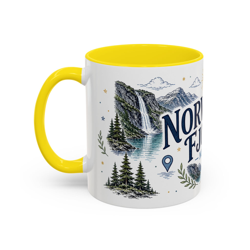 Norwegian Fjords Coffee Mug | Travel Destination Souvenir Gift | Accent Color Ceramic 11oz 15oz
