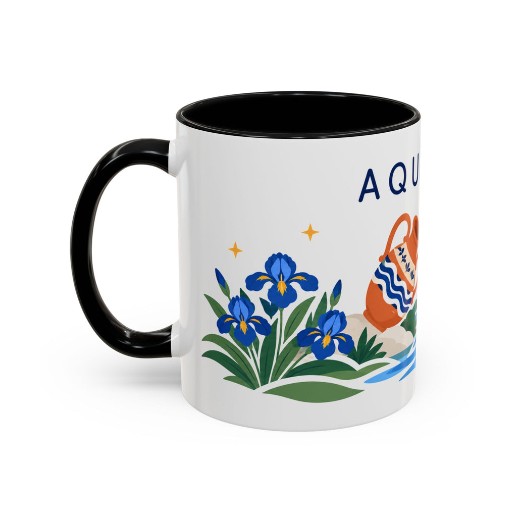 Aquarius Zodiac Coffee Mug | Water Bearer Design | Astrology Birthday Gift | 11 oz 15 oz Ceramic Accent Mug