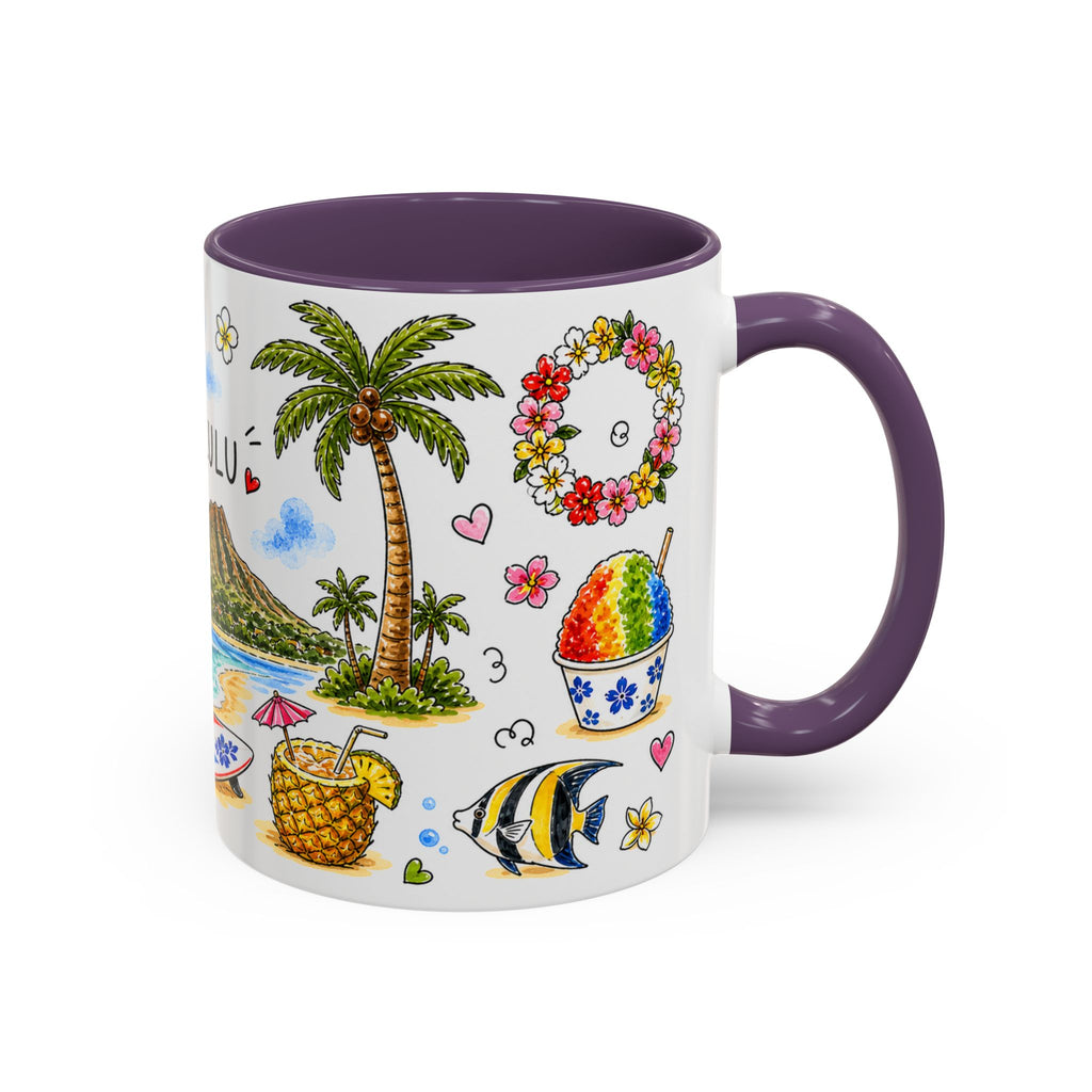 Honolulu Illustrated Travel Mug | City Souvenir Accent Coffee Mug | 11oz 15oz Ceramic Cup