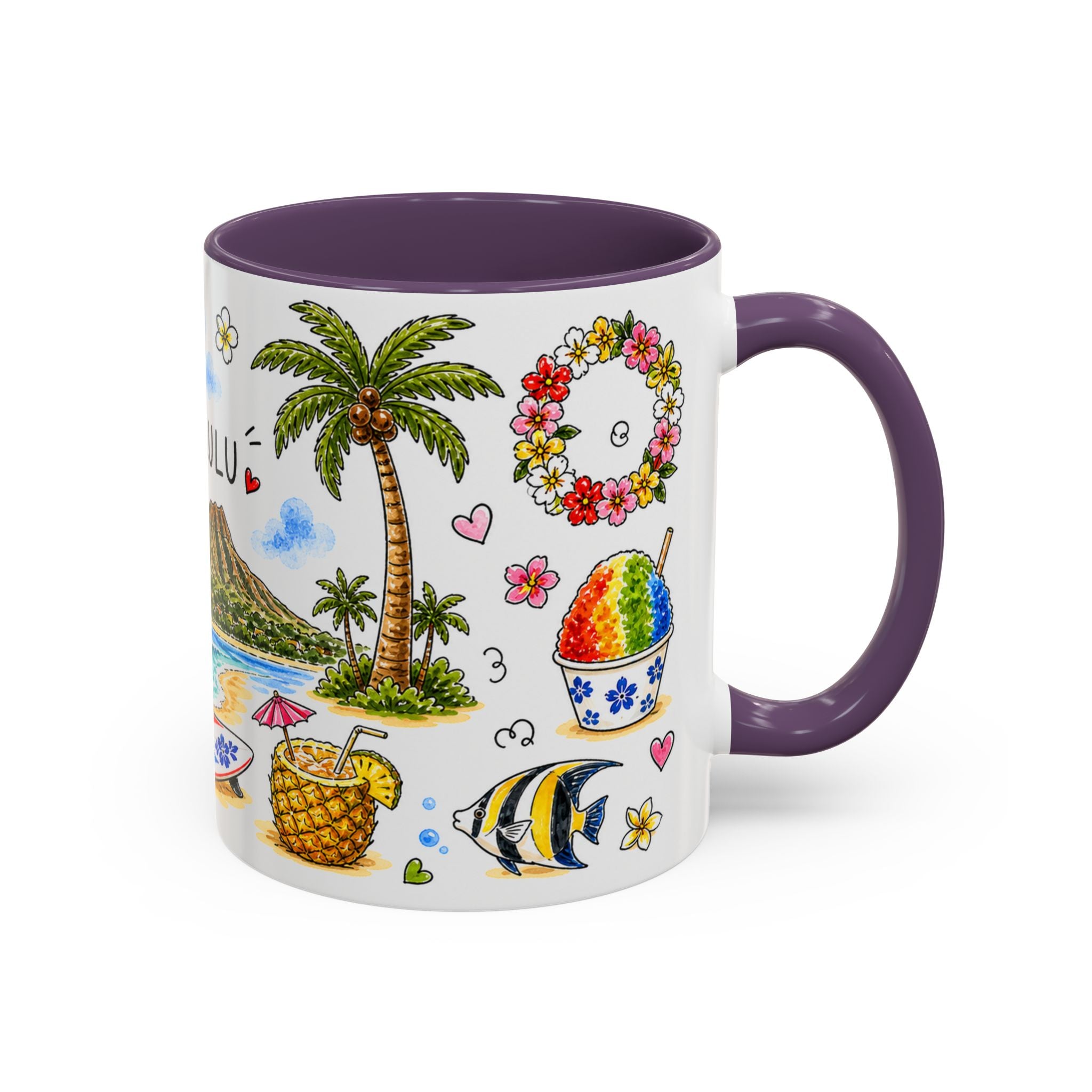 Honolulu Illustrated Travel Mug | City Souvenir Accent Coffee Mug | 11oz 15oz Ceramic Cup