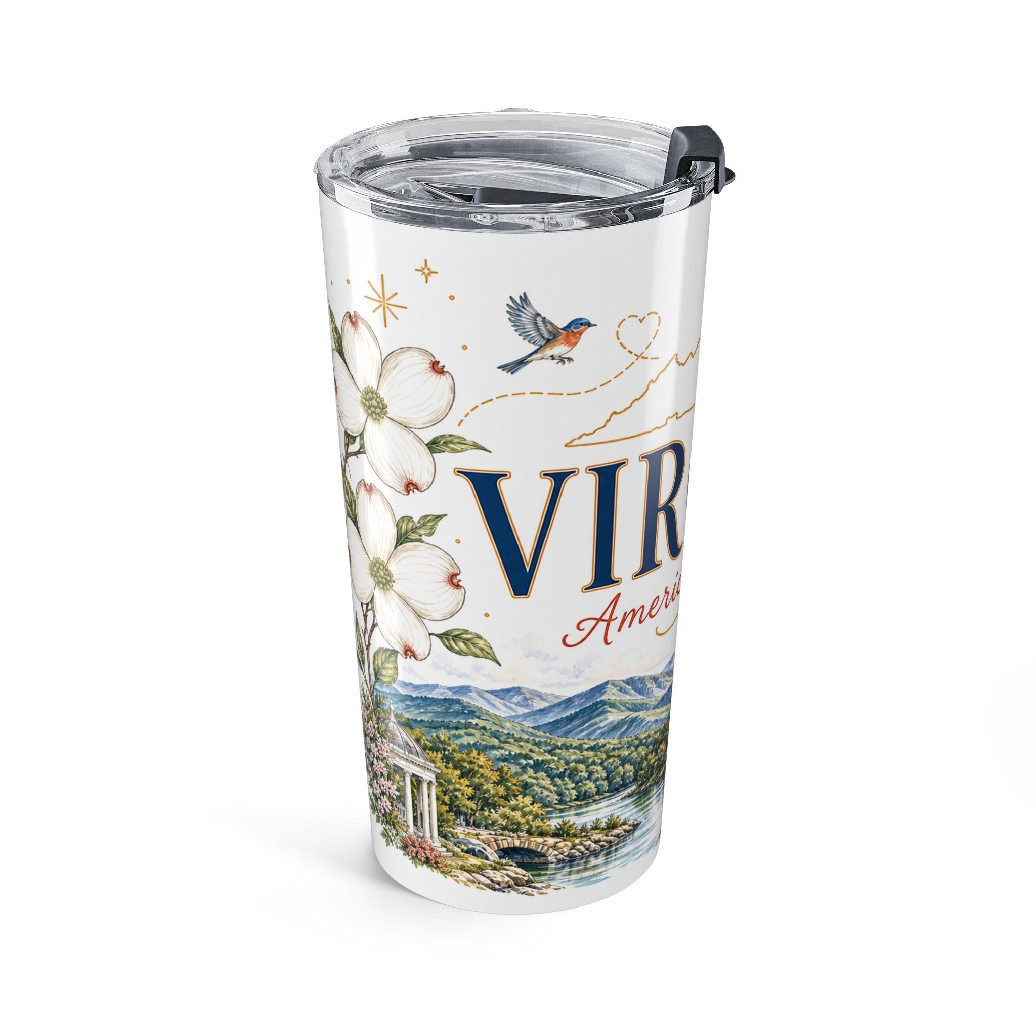 Virginia State Flower 20oz Tumbler | American Dogwood Botanical State Flower Gift | Insulated Stainless Steel Travel Cup