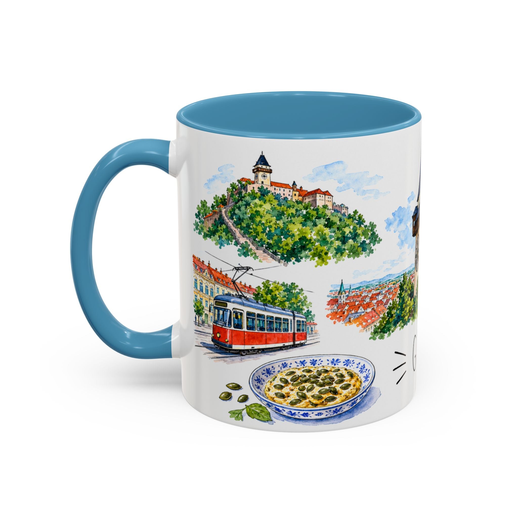 Graz Illustrated Travel Mug | City Souvenir Accent Coffee Mug | 11oz 15oz Ceramic Cup
